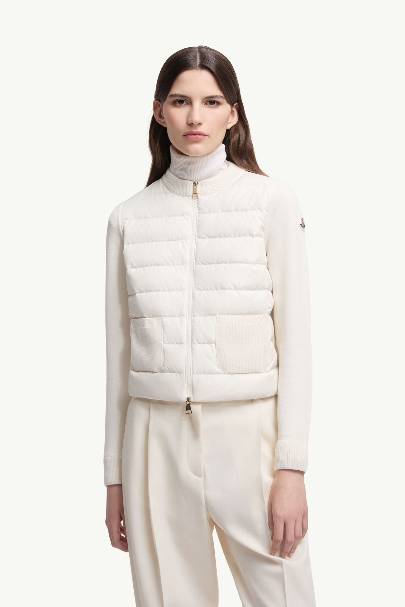 패딩 울 집업 카디건 여성 화이트 Moncler 3