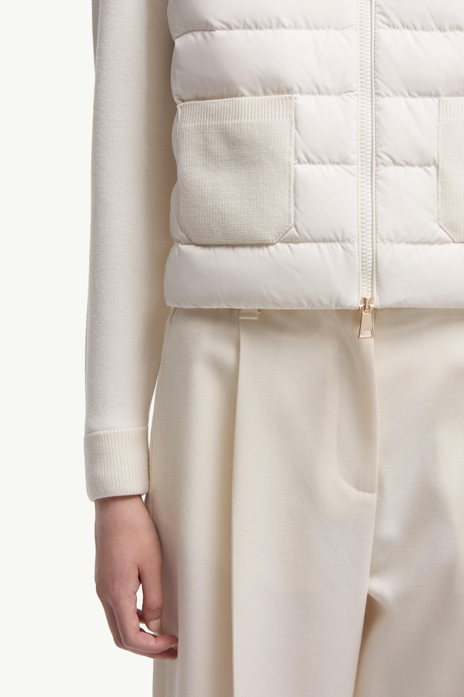Padded Wool Zip-Up Cardigan Women White Moncler 5