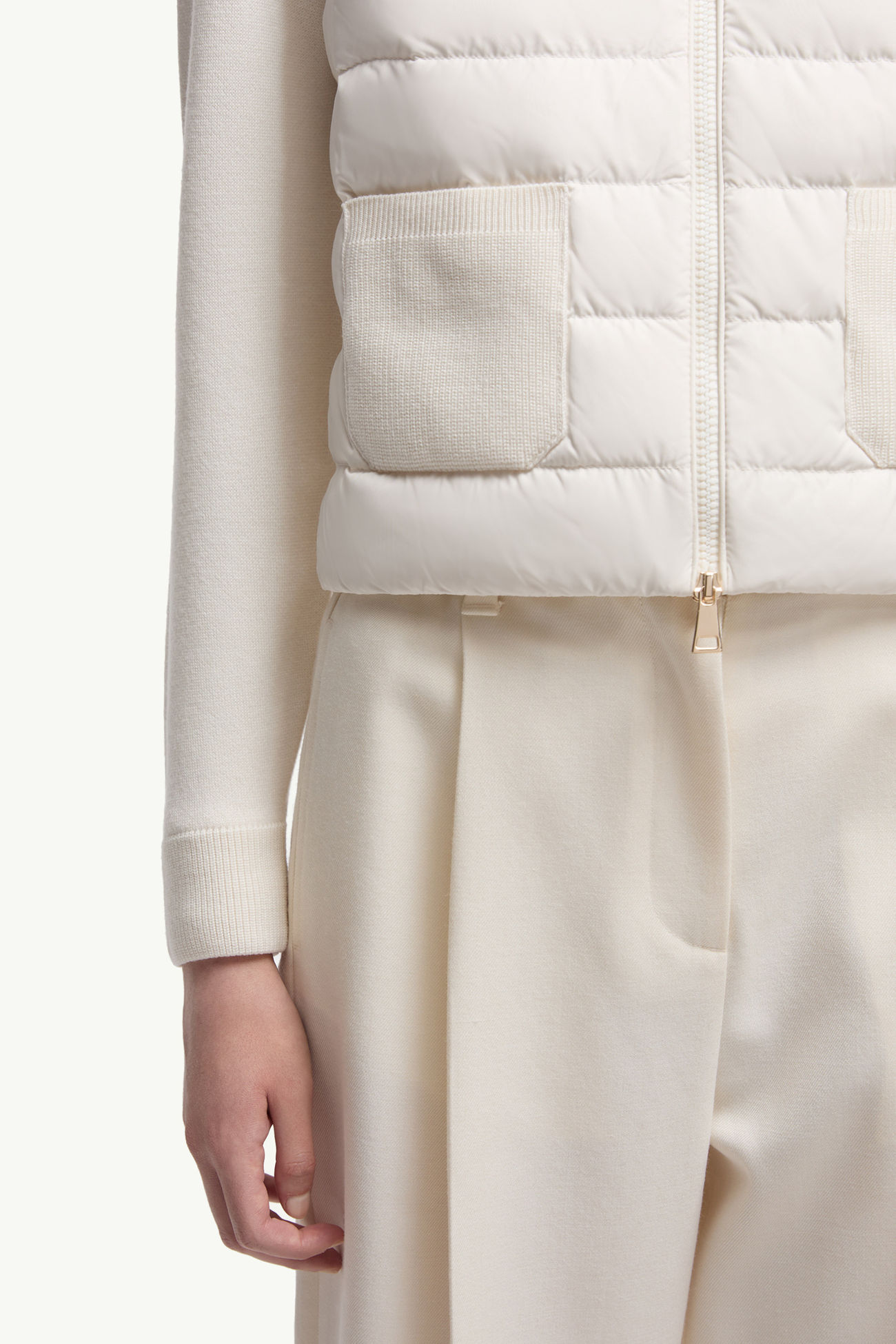 Wattierte Strickjacke aus Wolle mit Reißverschluss Damen Weiß Moncler 5