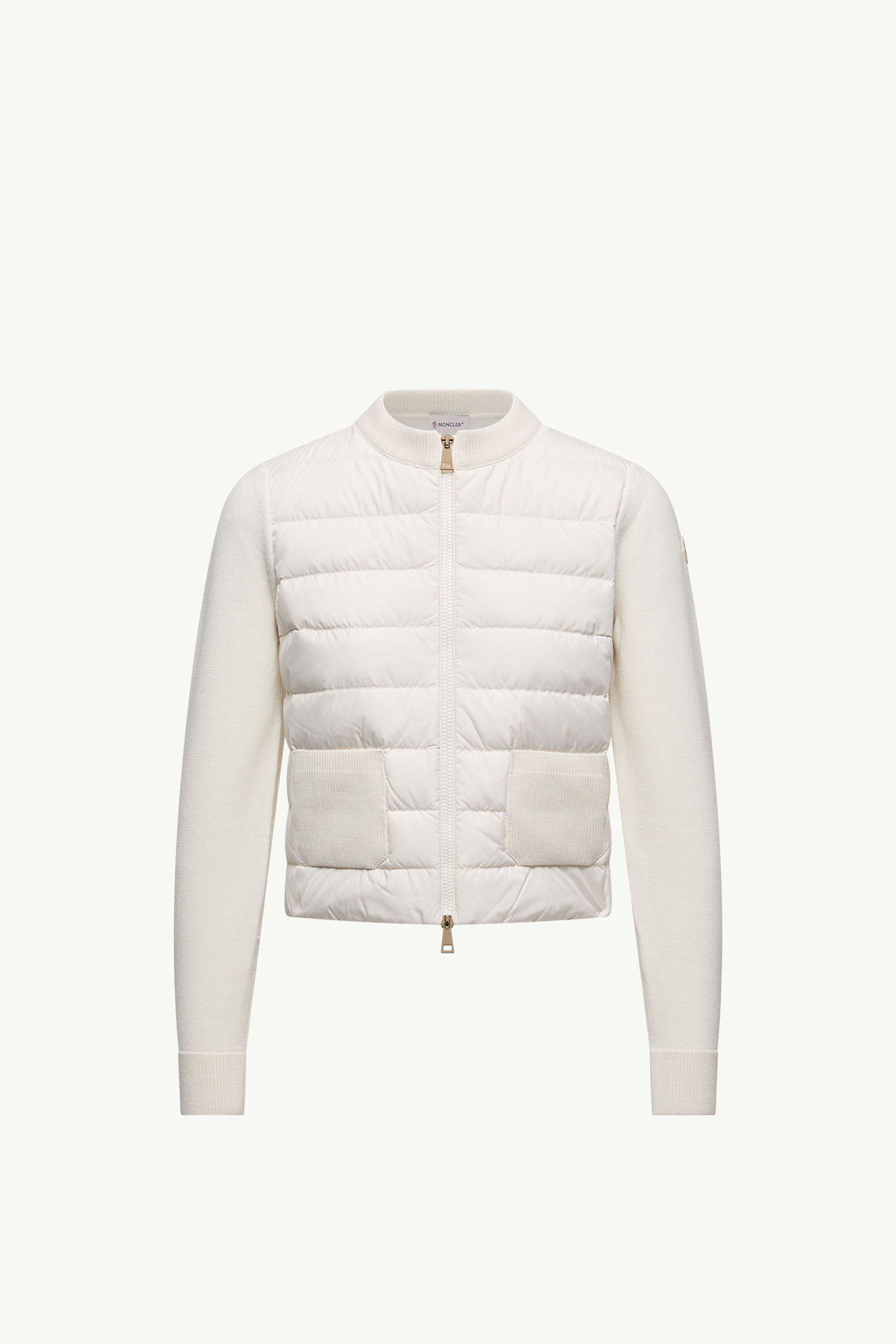 Wattierte Strickjacke aus Wolle mit Reißverschluss Damen Weiß Moncler 2