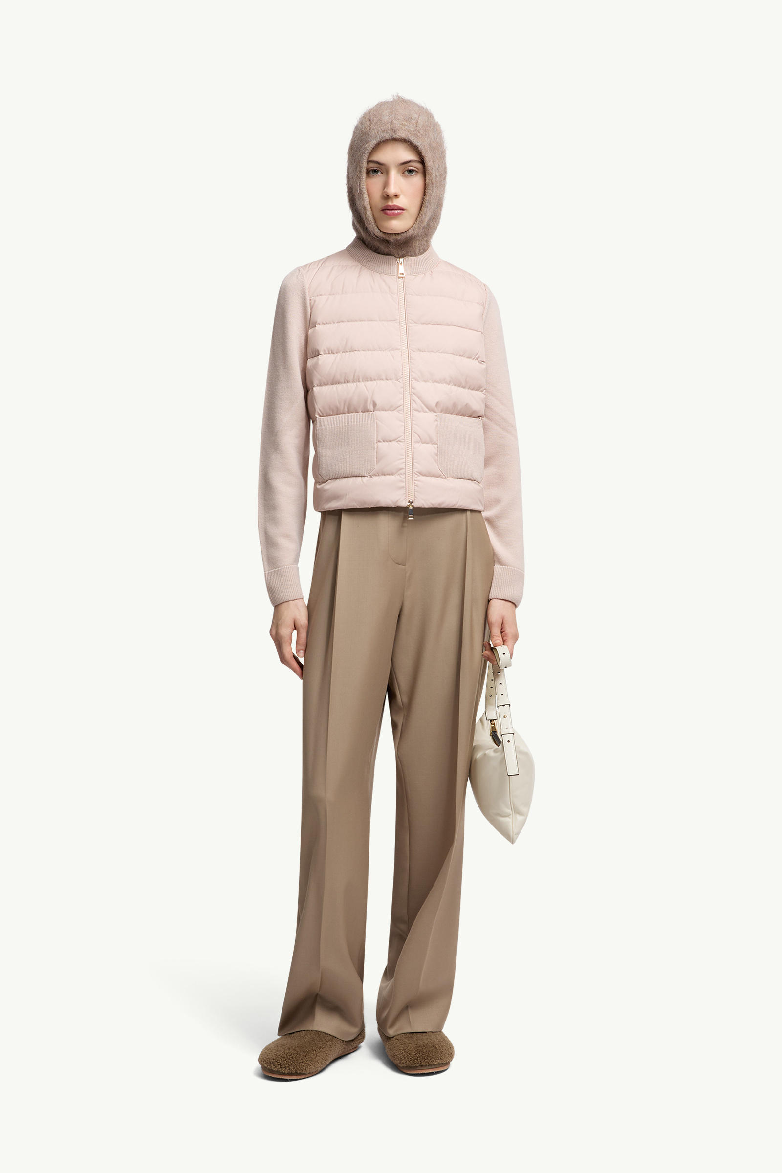 Padded Wool Zip-Up Cardigan Women Beige Moncler 0