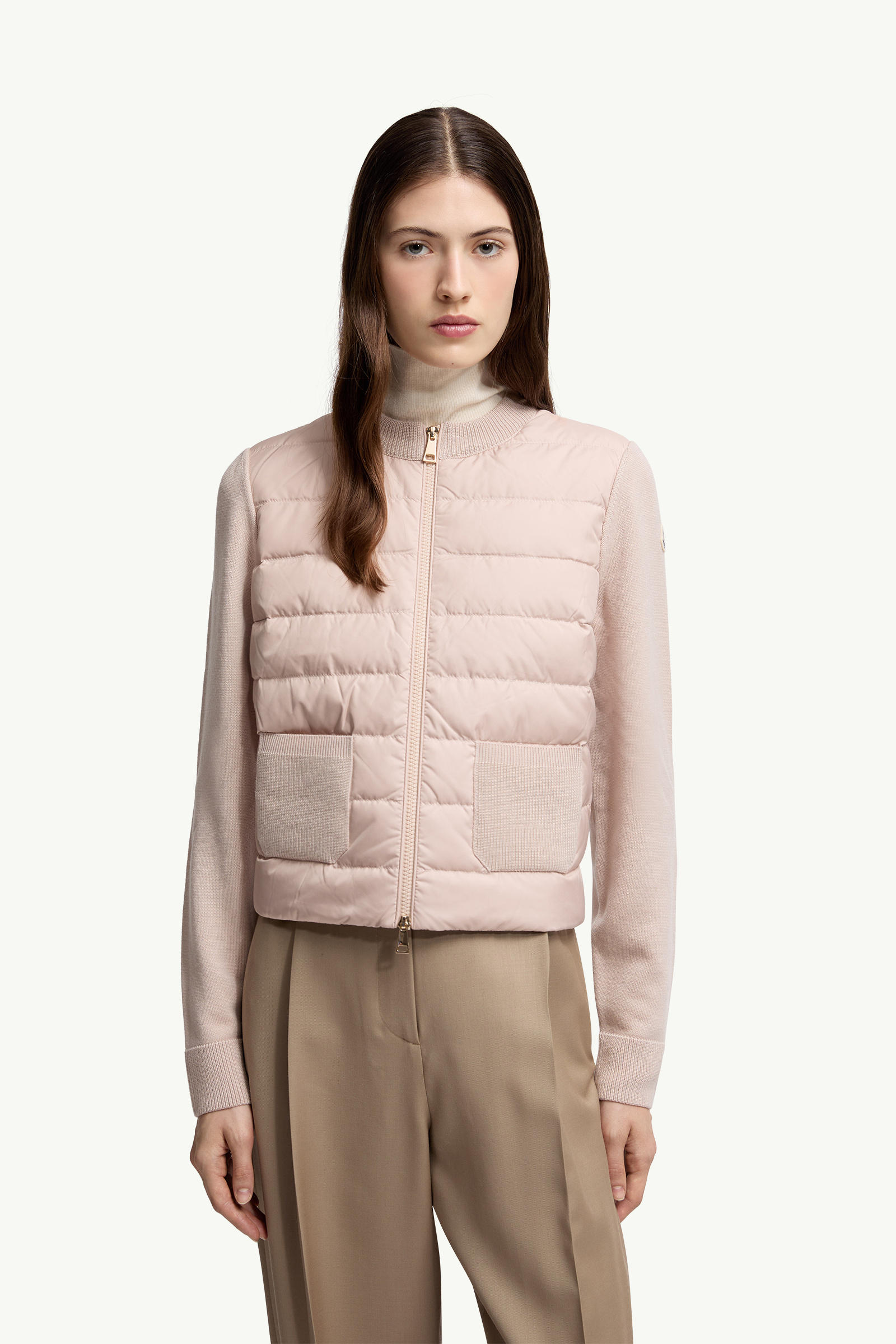 Padded Wool Zip-Up Cardigan Women Beige Moncler 3