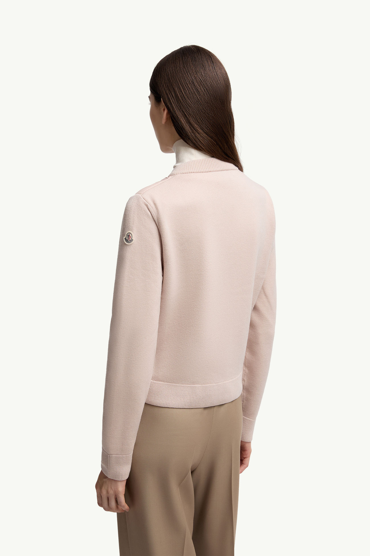 Wattierte Strickjacke aus Wolle mit Reißverschluss Damen Beige Moncler 4