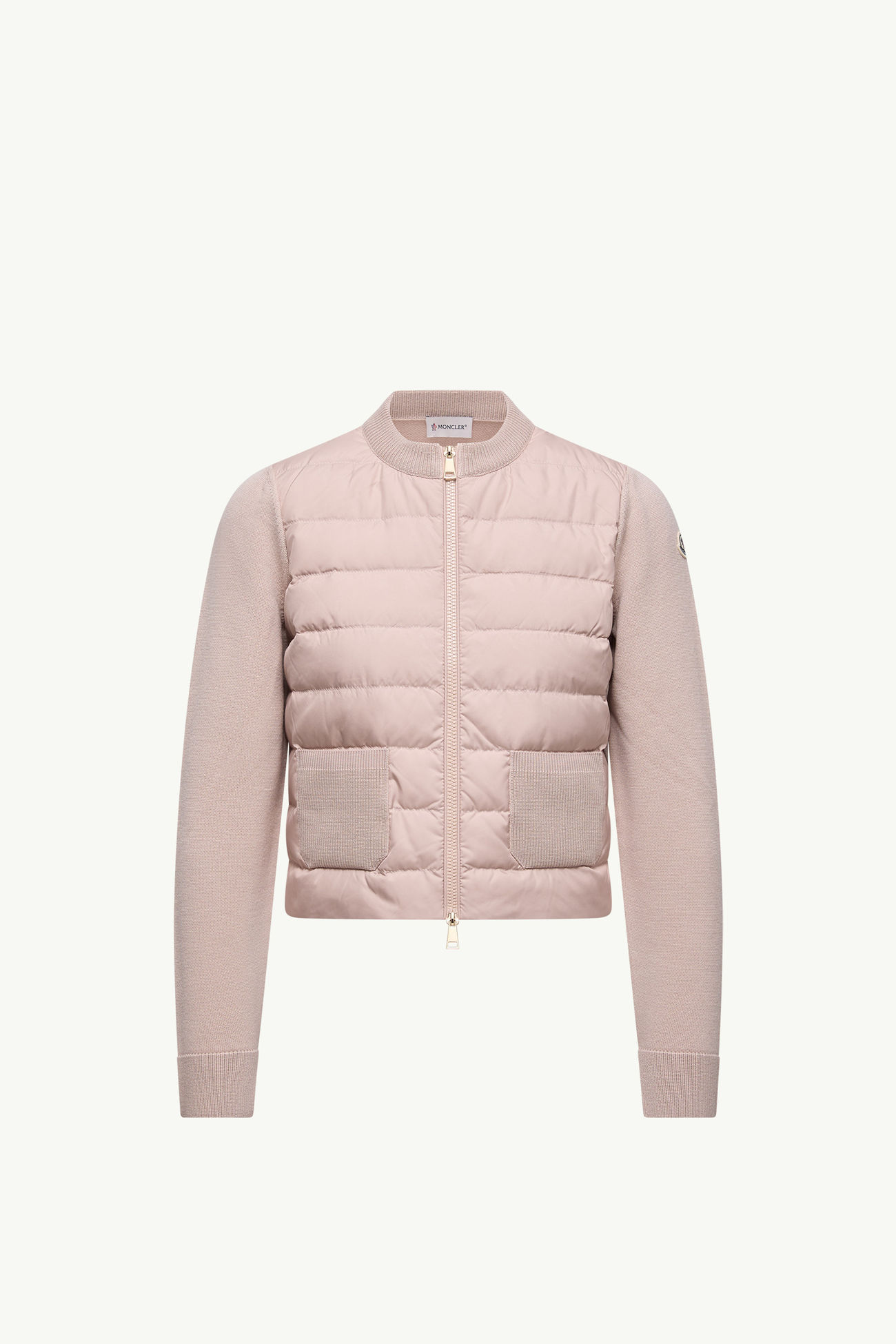 Wattierte Strickjacke aus Wolle mit Reißverschluss Damen Beige Moncler 2