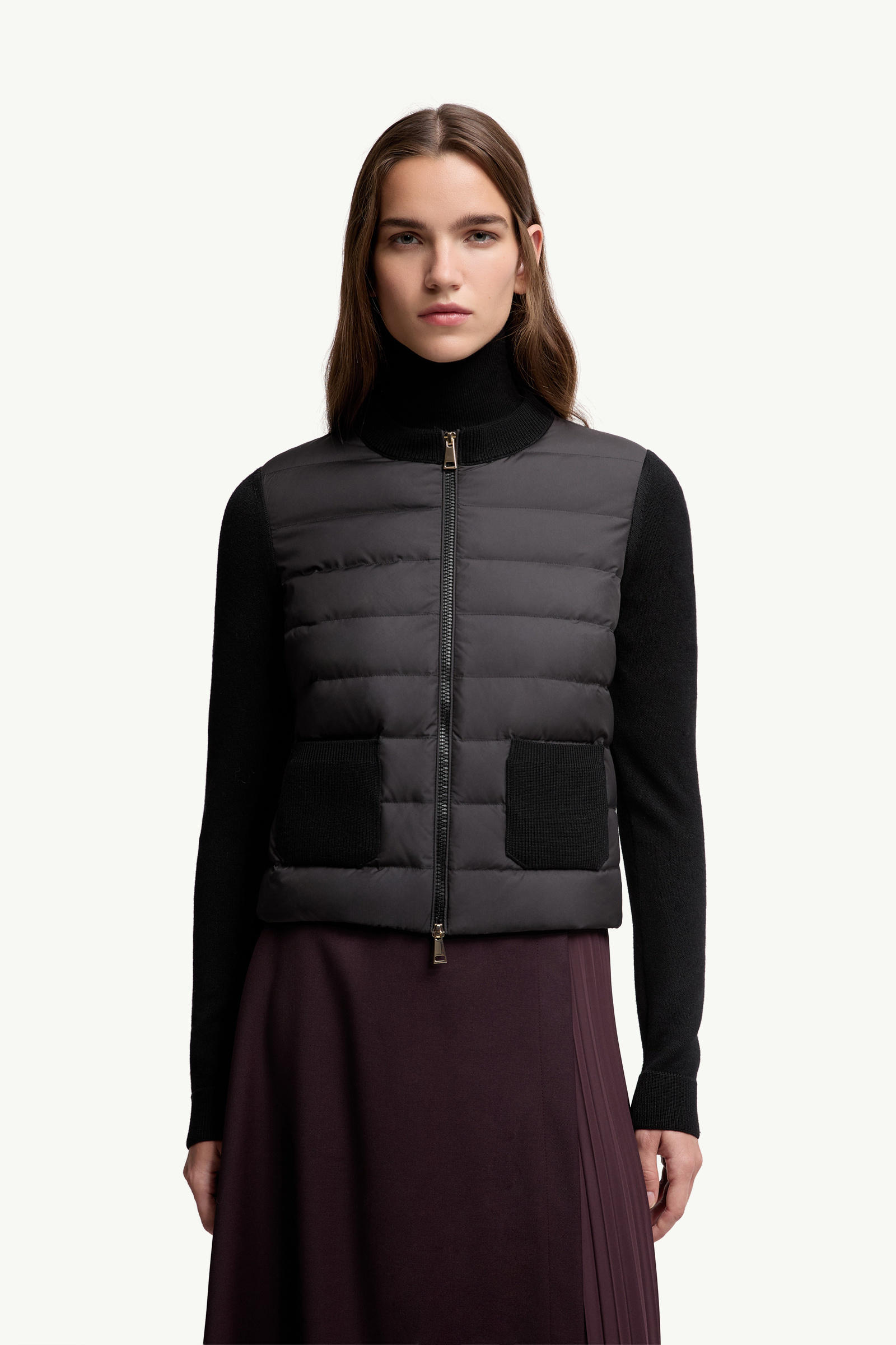 Padded Wool Zip-Up Cardigan Women Black Moncler 3