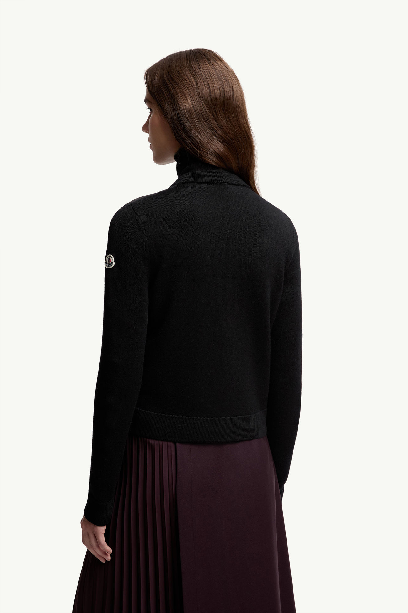 夾層羊毛拉鏈開襟毛衣 女士 黑色 Moncler 4