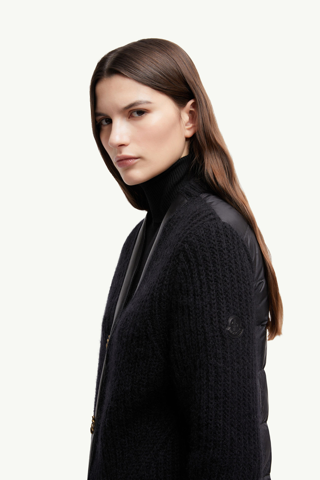 Leather-Trimmed Wool & Mohair Padded Cardigan Women Black Moncler 1