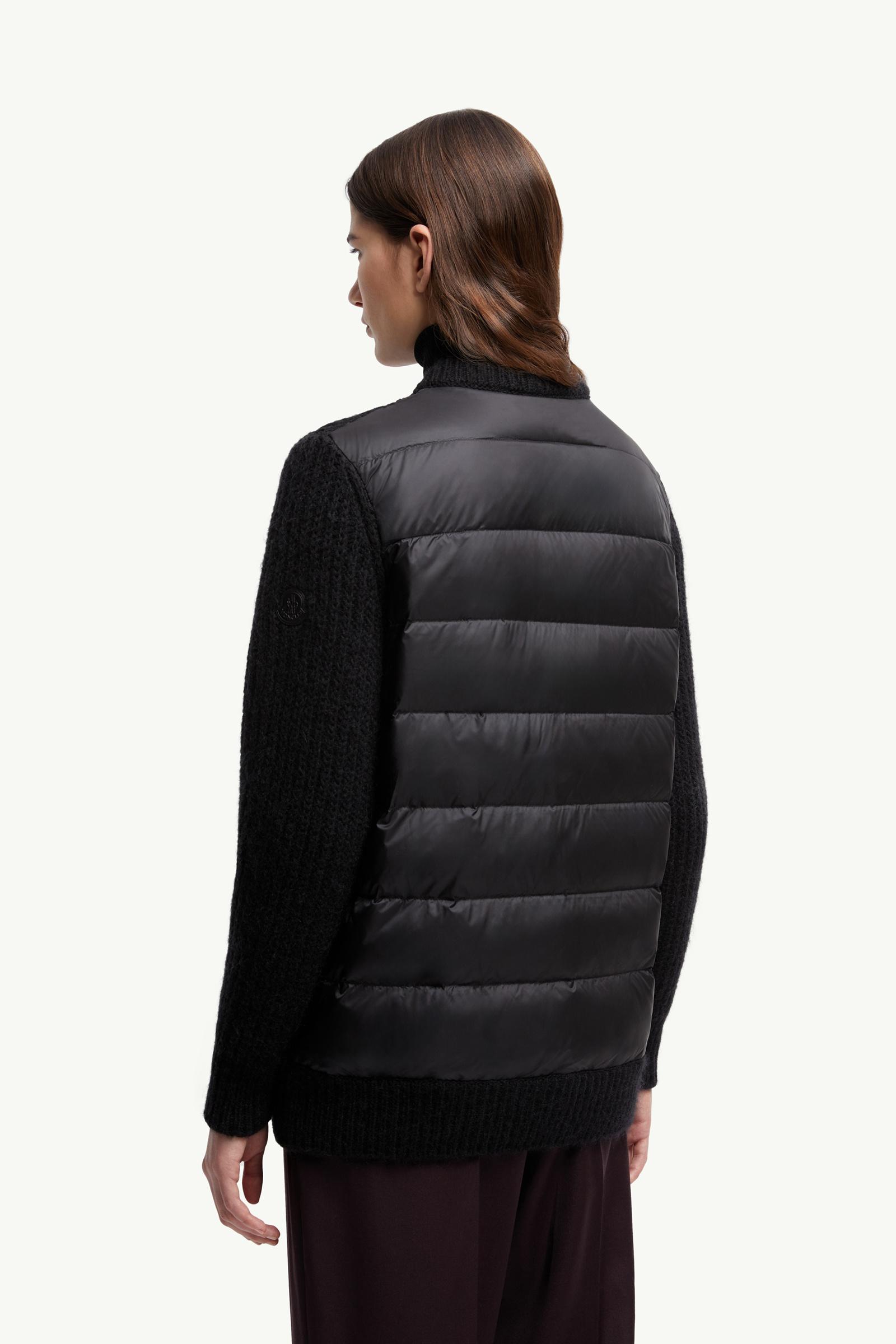 Black Leather-Trimmed Wool & Mohair Padded Cardigan - Sweaters