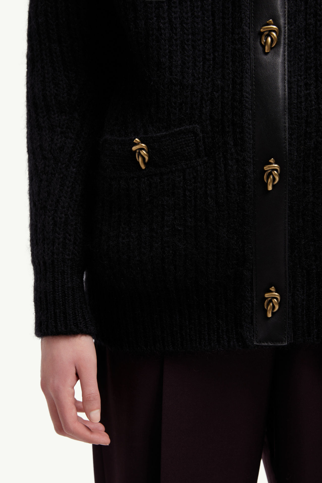 Leather-Trimmed Wool & Mohair Padded Cardigan Women Black Moncler 5