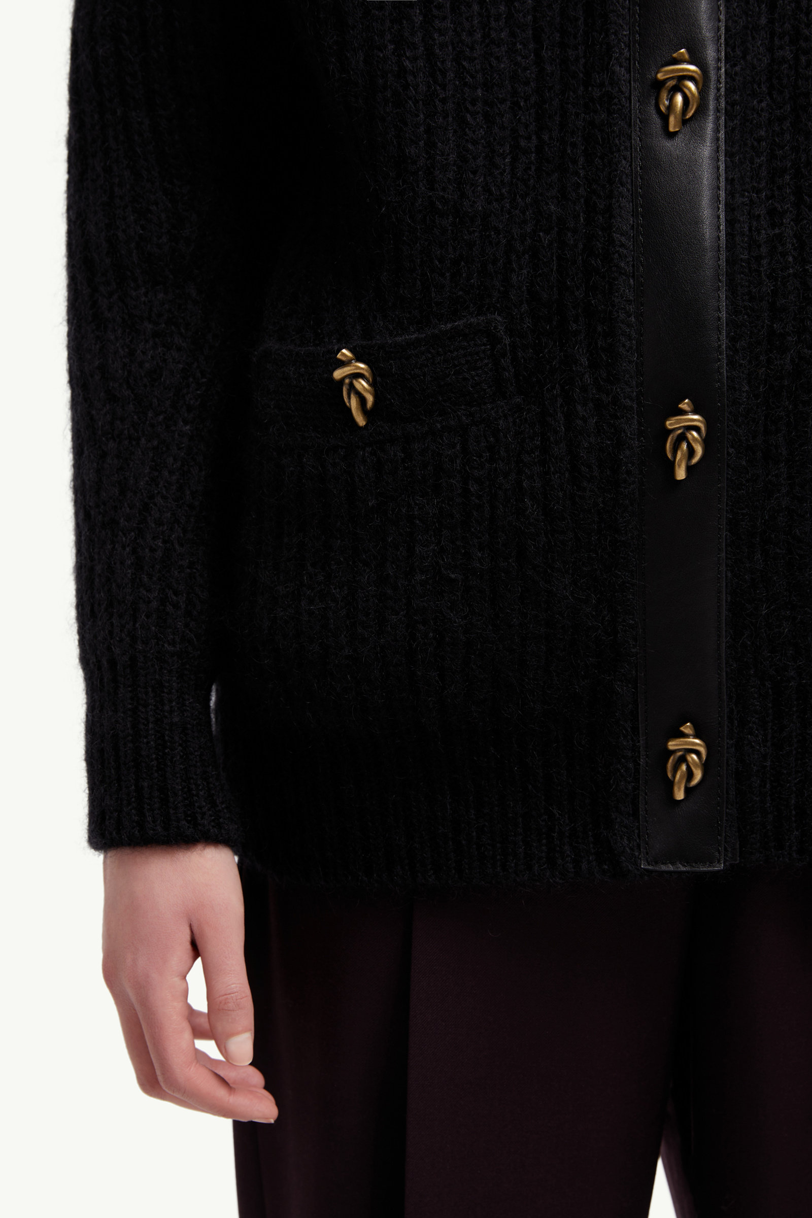 Leather-Trimmed Wool & Mohair Padded Cardigan Women Black Moncler 5