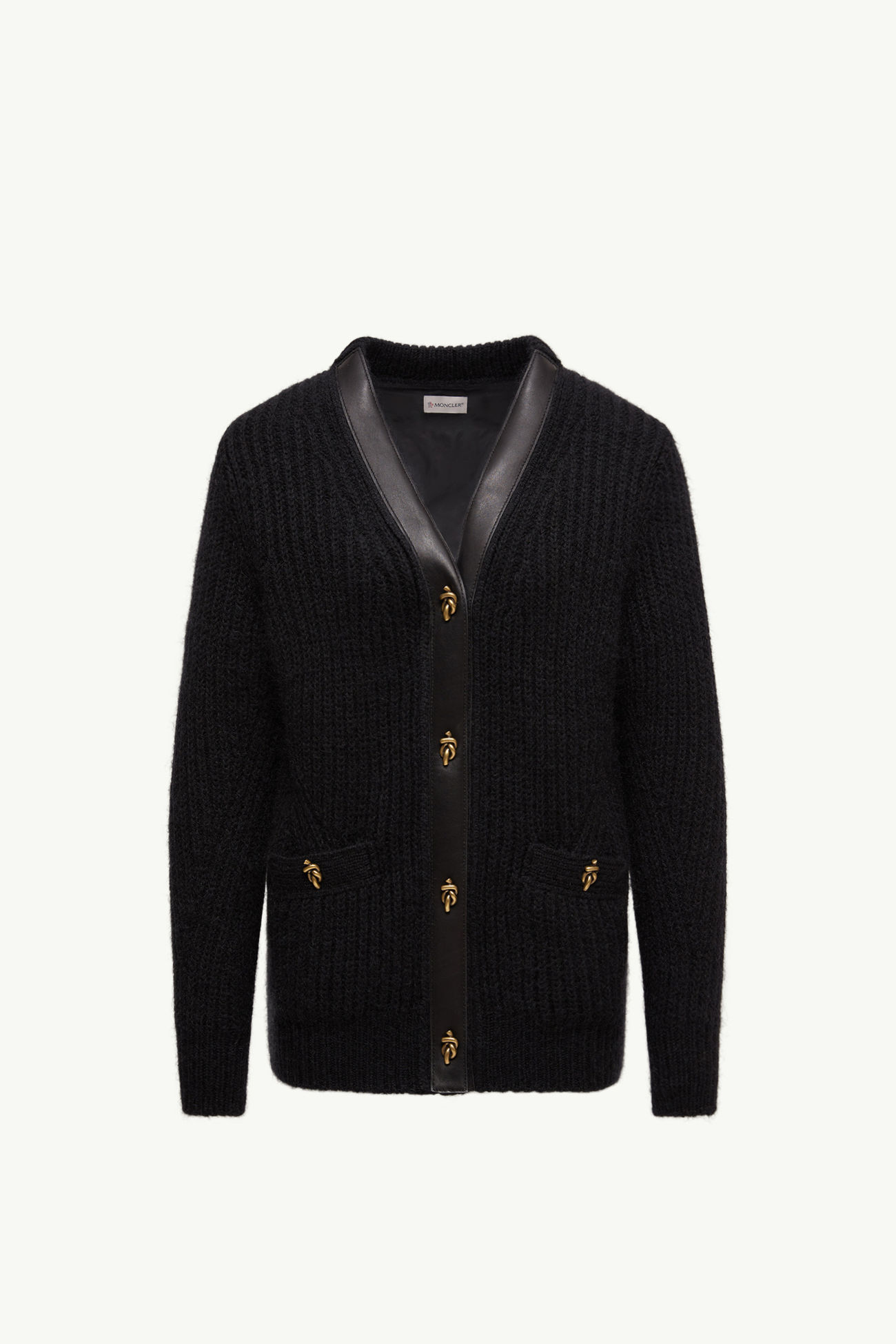 Cardigan Imbottito in Lana e Mohair con Finiture in Pelle Donna Nero Moncler 2