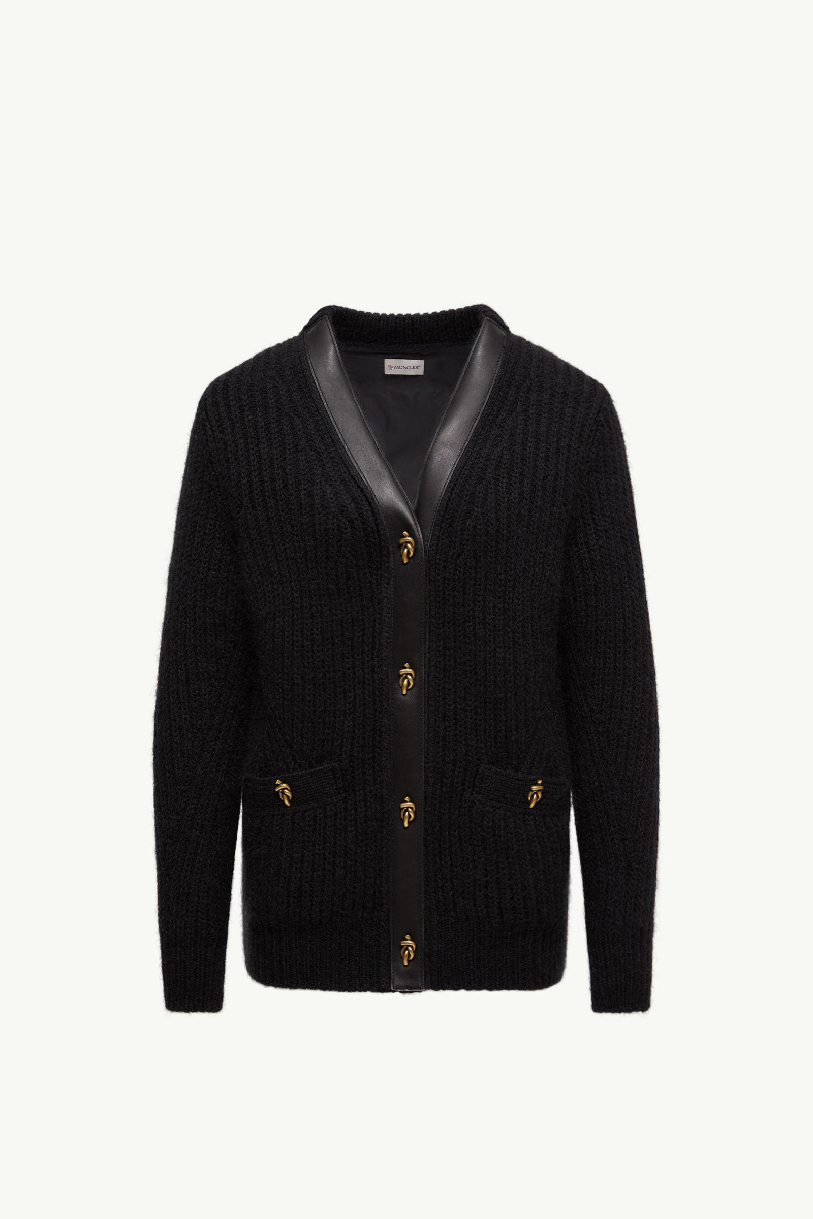 Leather-Trimmed Wool & Mohair Padded Cardigan Women Black Moncler 2