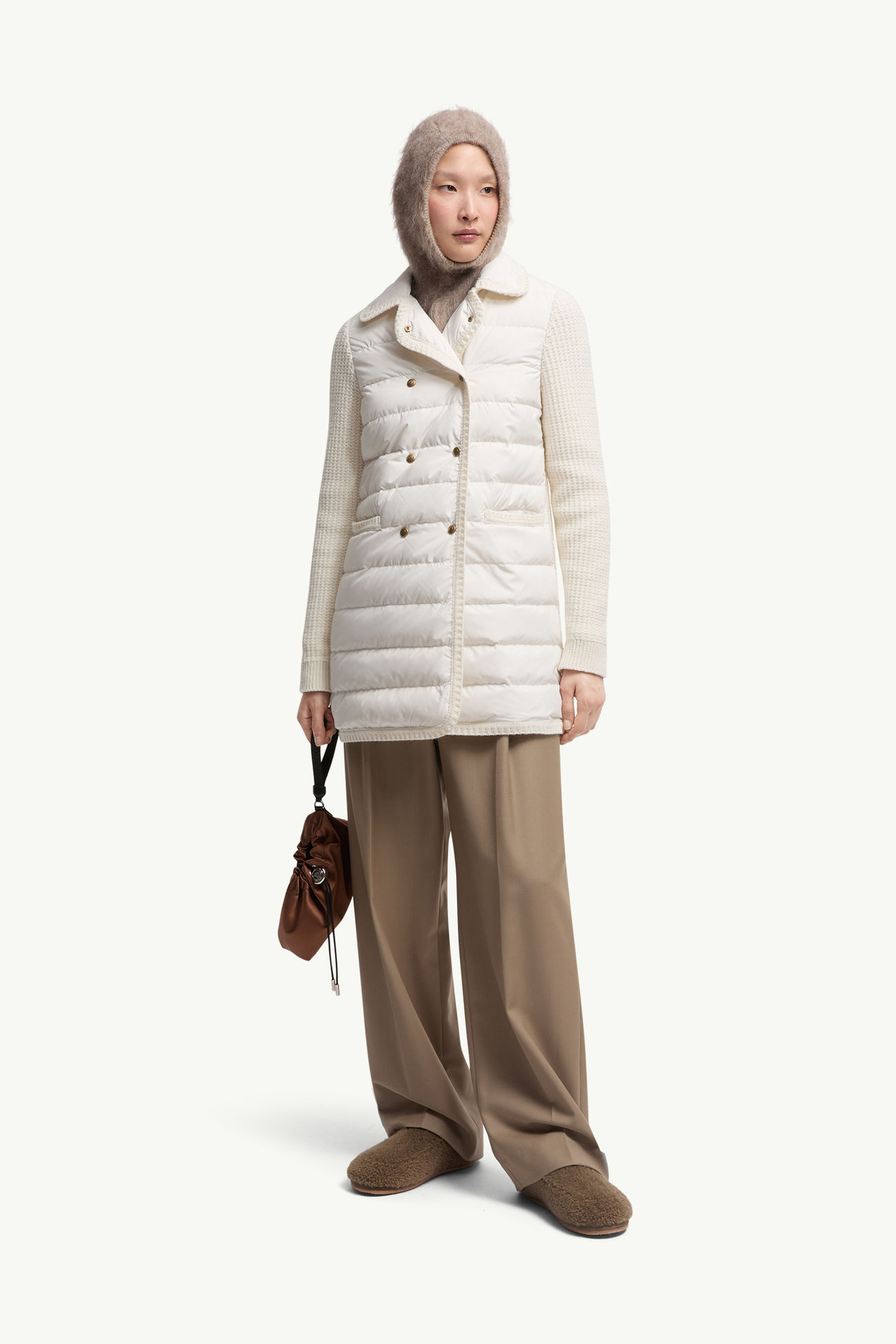 羊毛及羊絨夾層開襟毛衣 女士 白色 Moncler 0