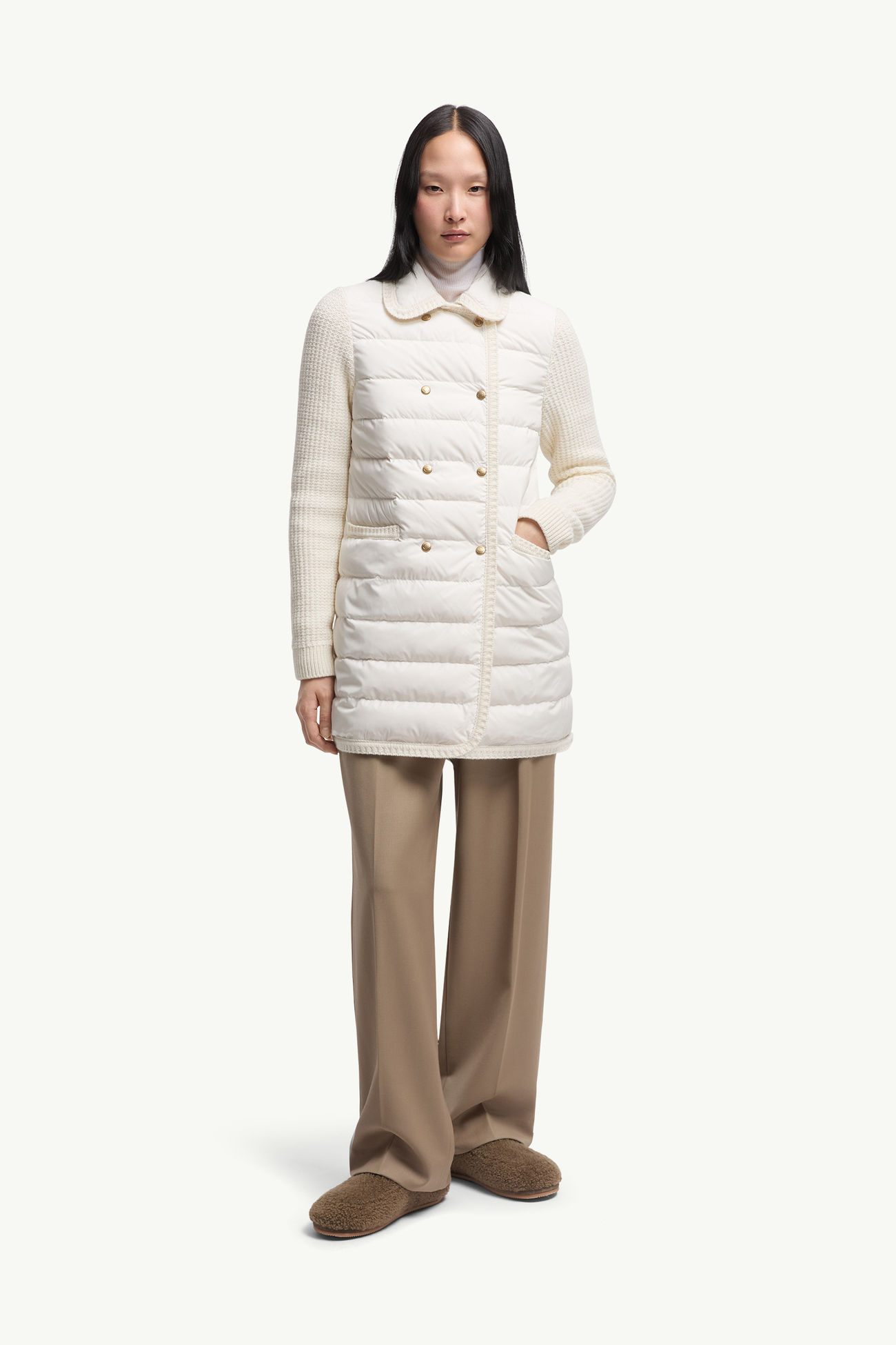 羊毛及羊絨夾層開襟毛衣 女士 白色 Moncler 3