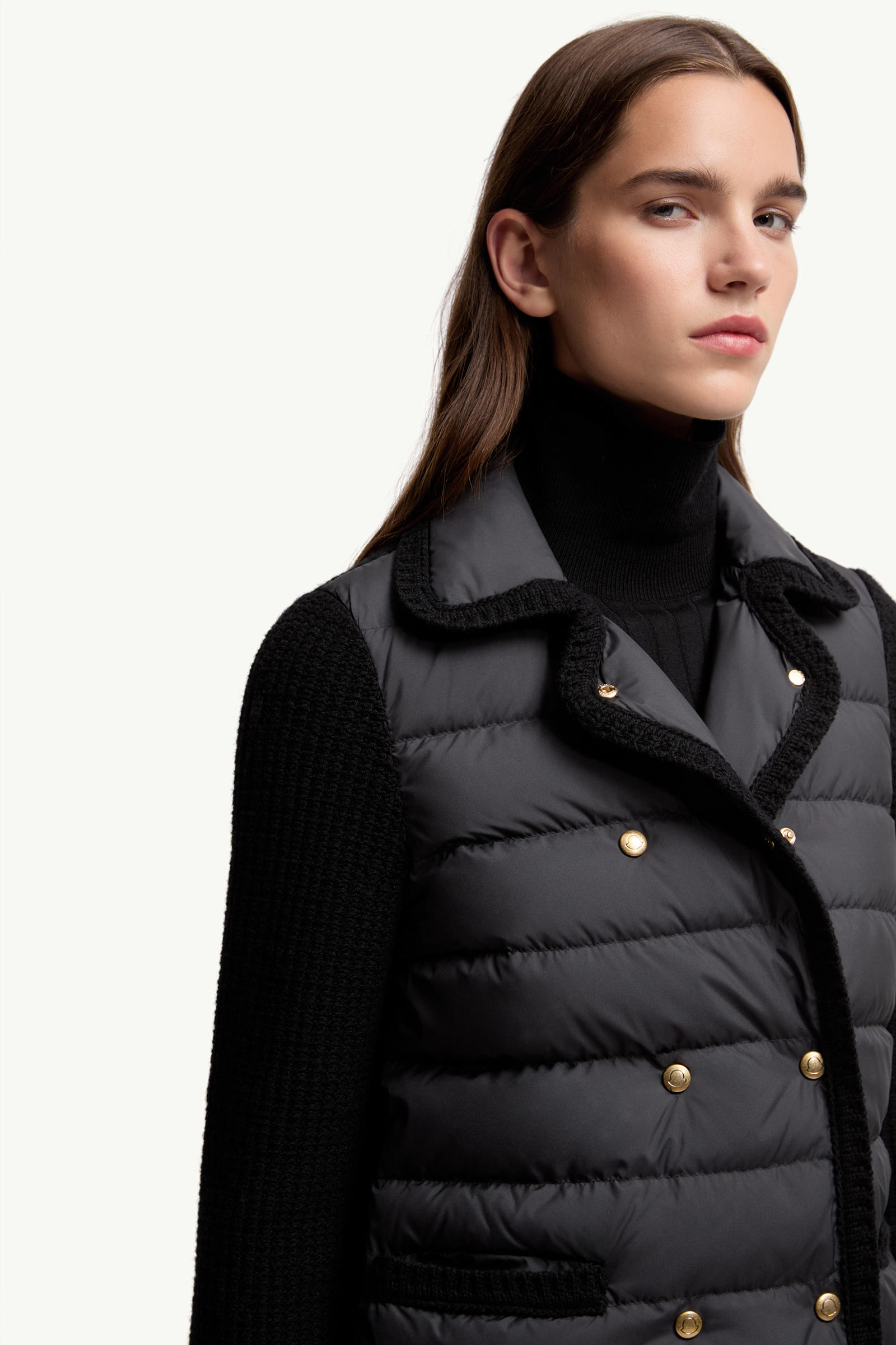 Wool & Cashmere Padded Cardigan Women Black Moncler 5