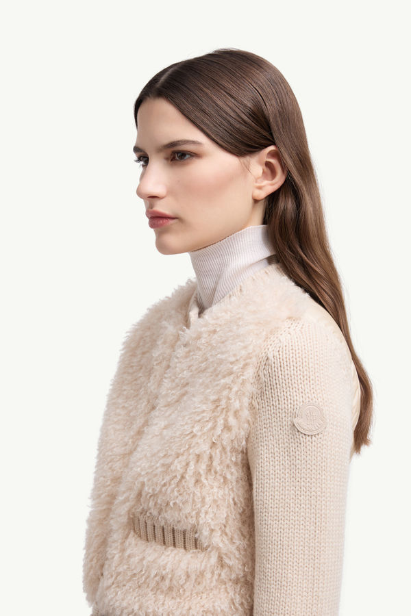 Padded Wool & Teddy Cardigan Women Beige Moncler 1