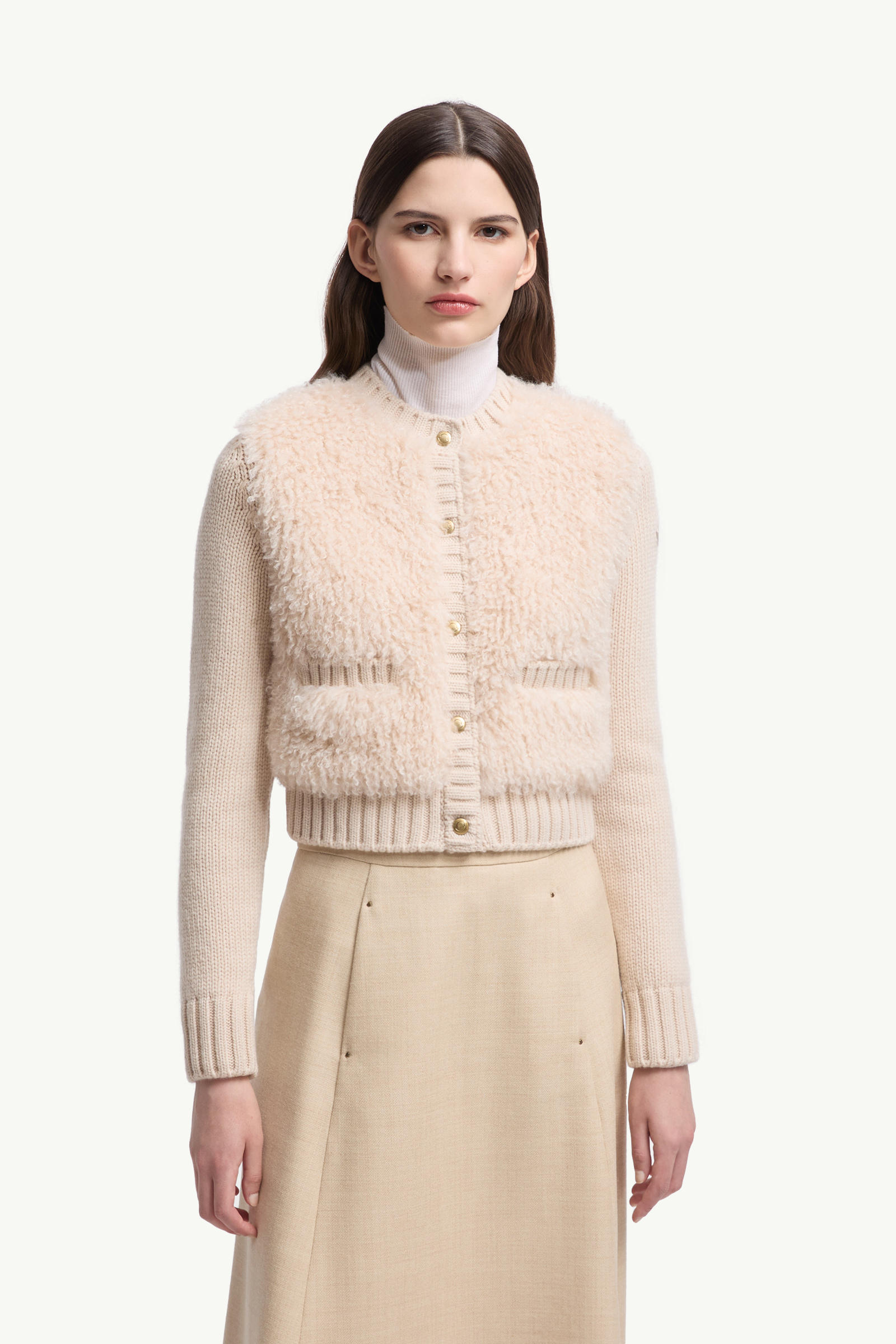 Padded Wool & Teddy Cardigan Women Beige Moncler 3