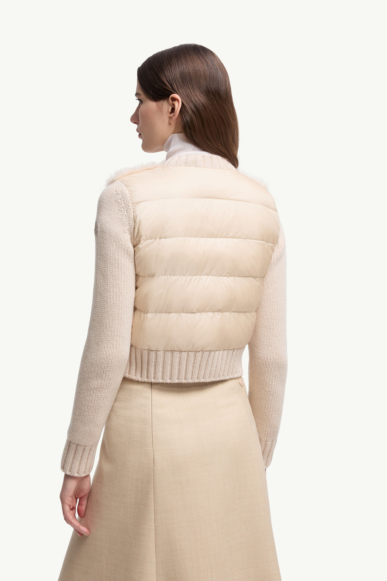 Wattierte Strickjacke aus Wolle und Teddystoff Damen Beige Moncler 4