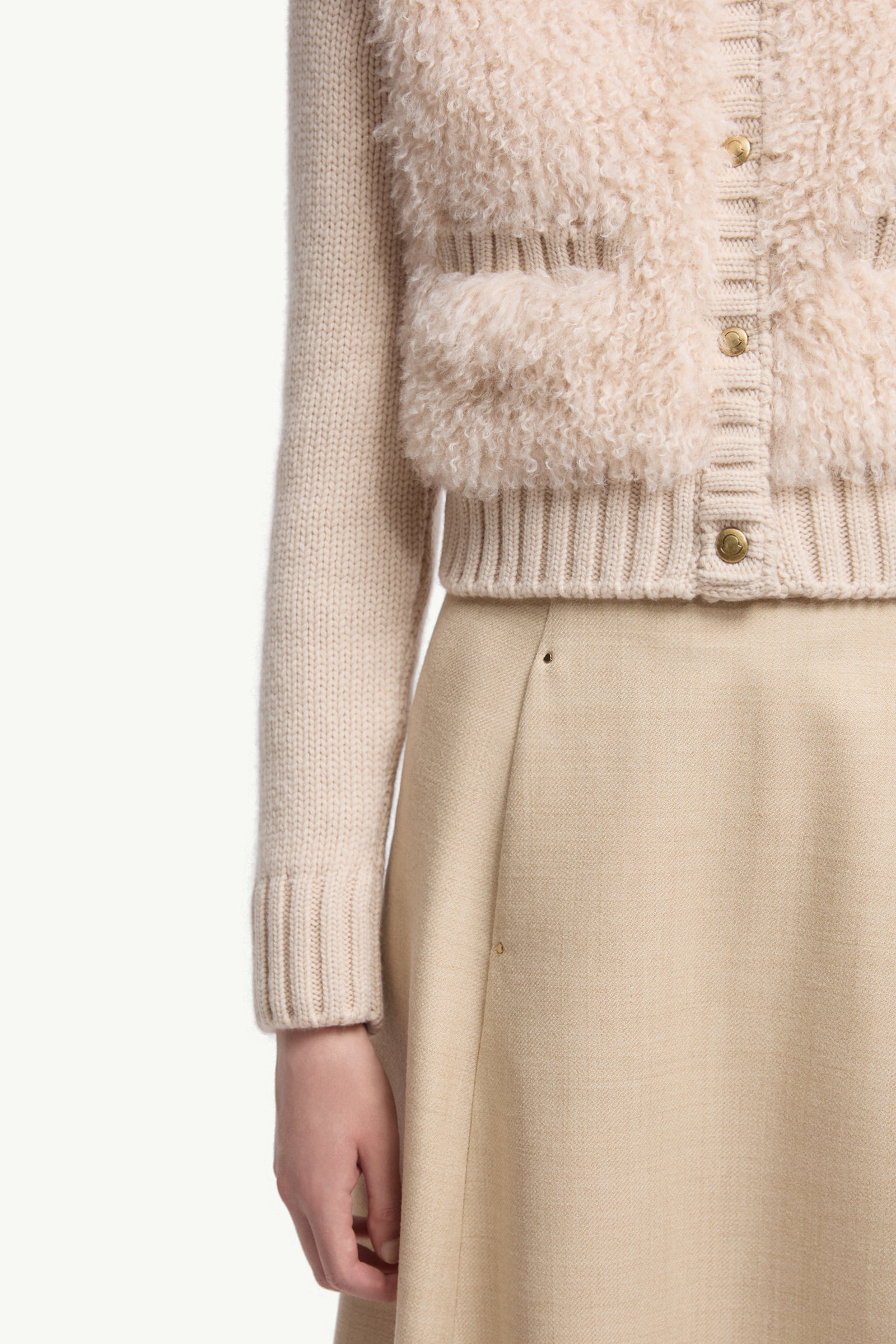 Cardigan matelassé en laine et teddy Femmes Beige Moncler 5