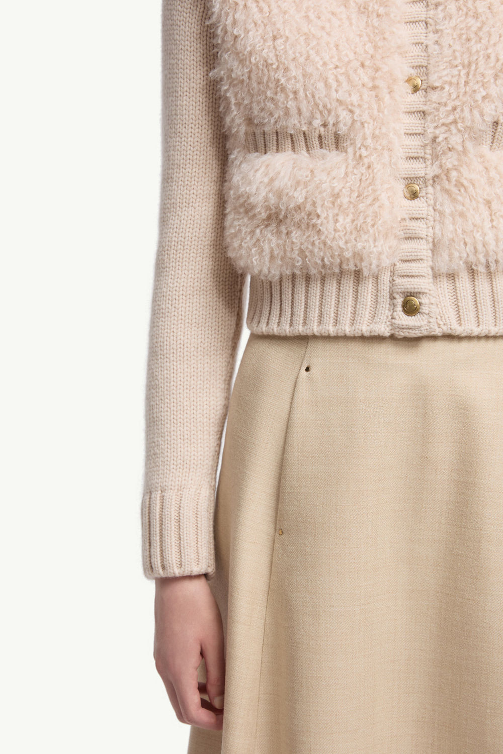 Padded Wool & Teddy Cardigan Women Beige Moncler 5