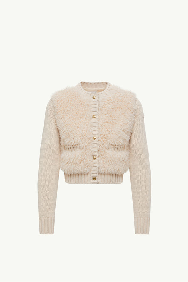 Padded Wool & Teddy Cardigan Women Beige Moncler 2