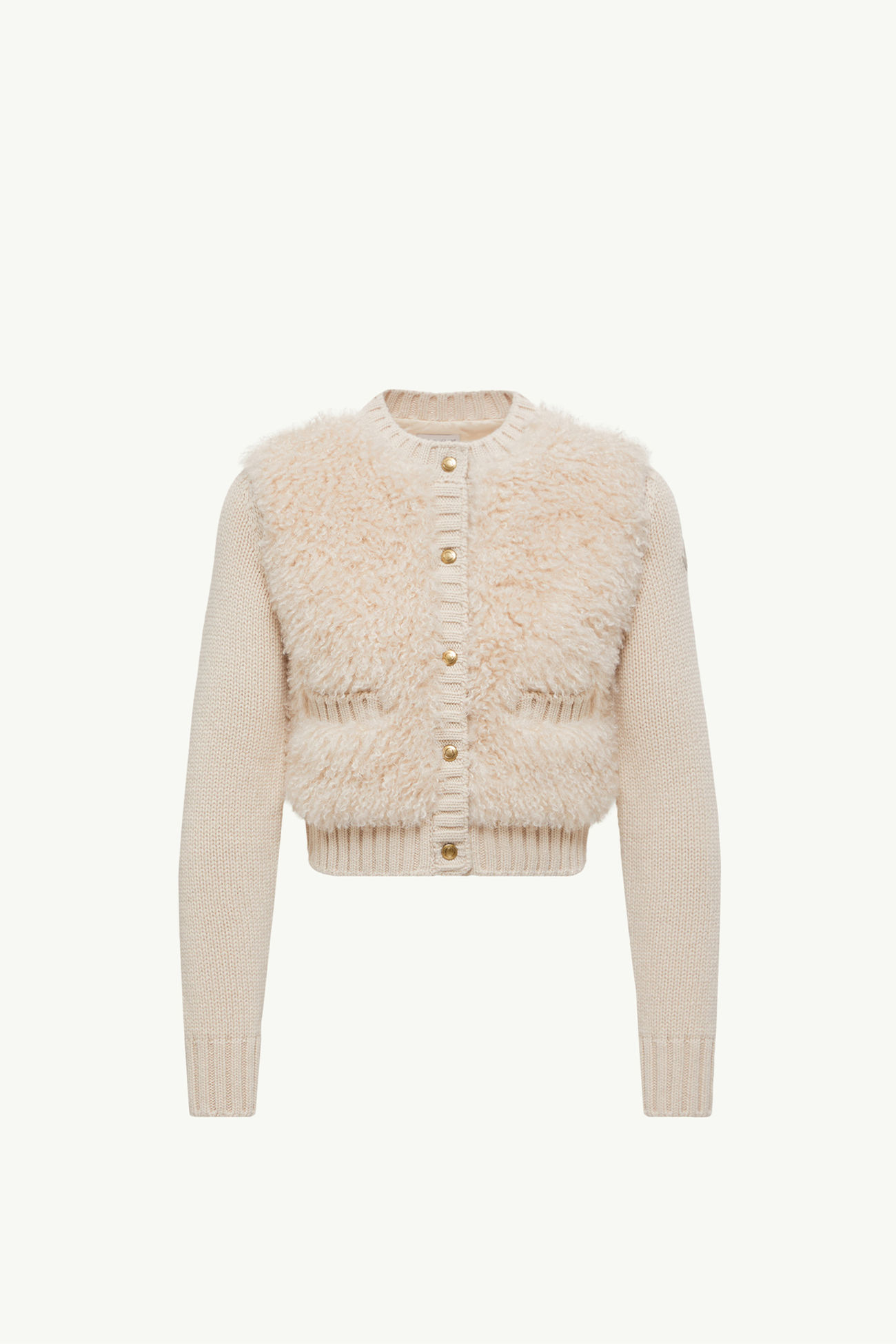Wattierte Strickjacke aus Wolle und Teddystoff Damen Beige Moncler 2