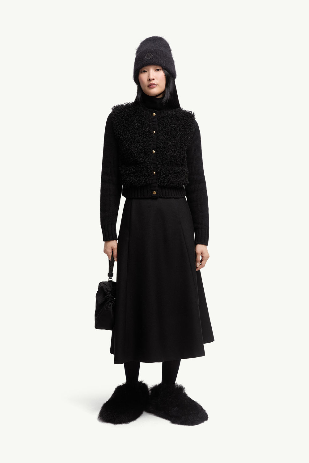 Padded Wool & Teddy Cardigan Women Black Moncler 0