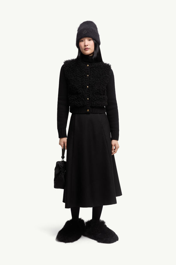 Padded Wool & Teddy Cardigan Women Black Moncler 0