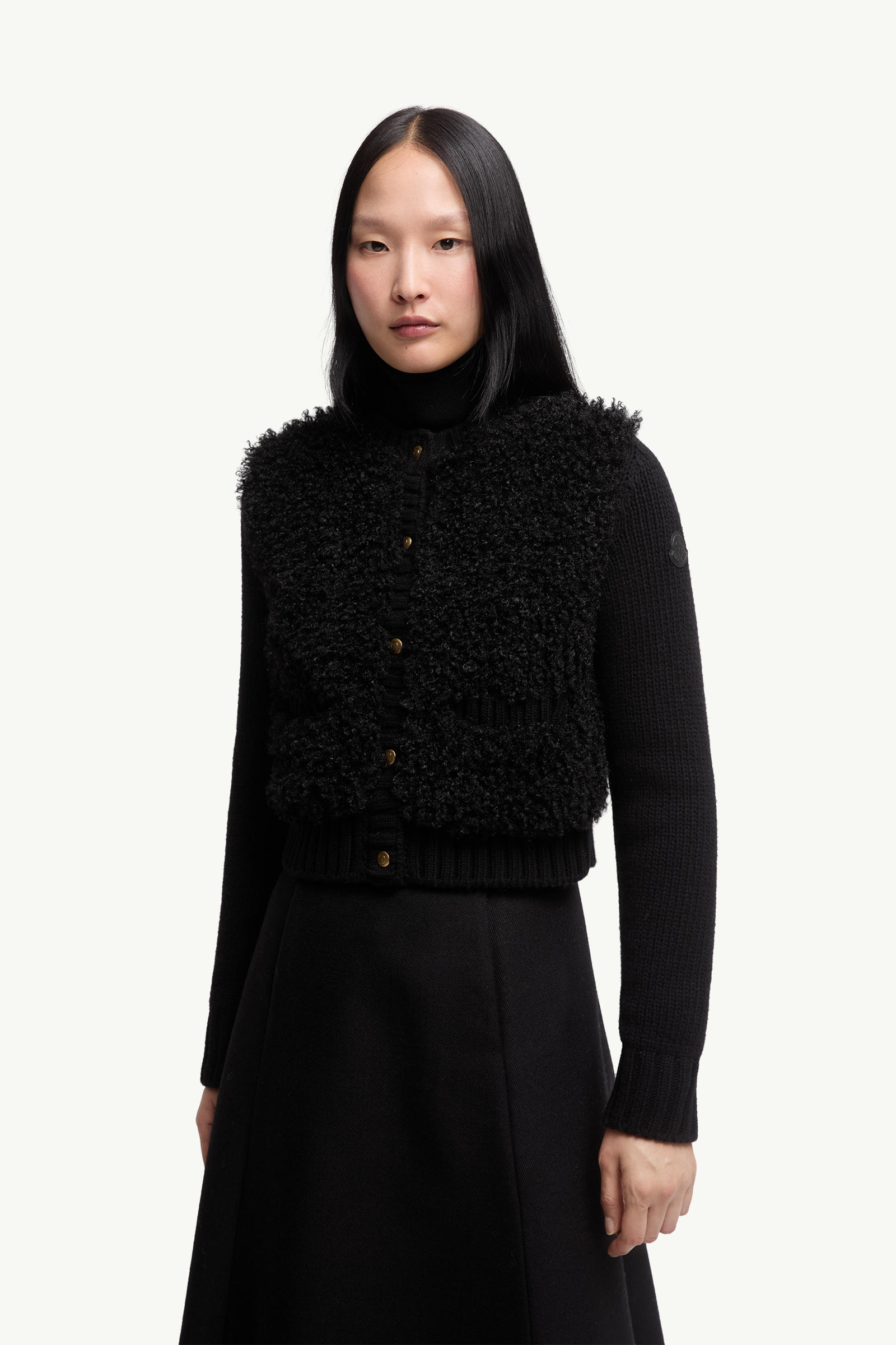Padded Wool & Teddy Cardigan Women Black Moncler 3