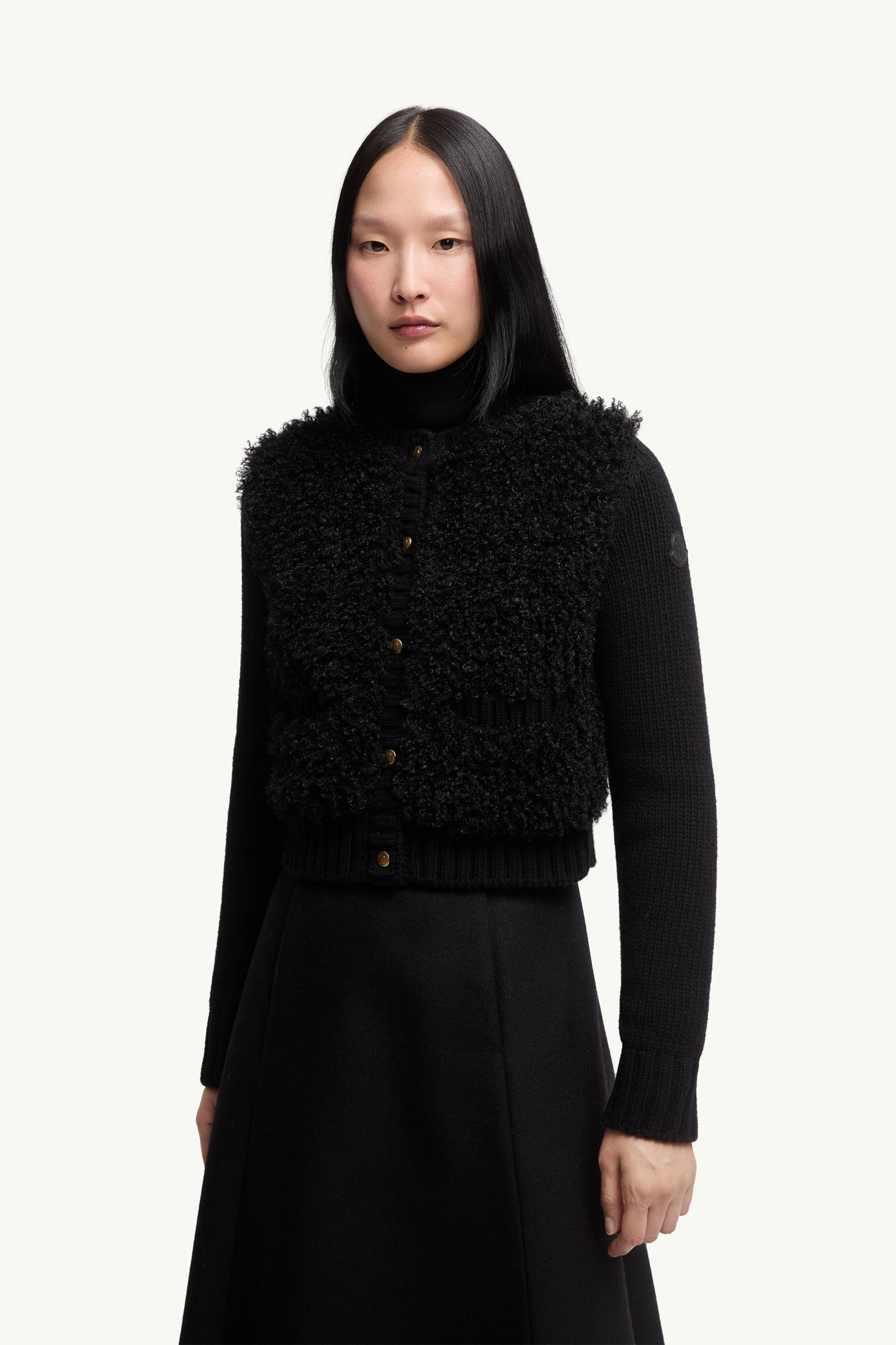 夾層羊毛和泰迪布開襟毛衣 女士 黑色 Moncler 3