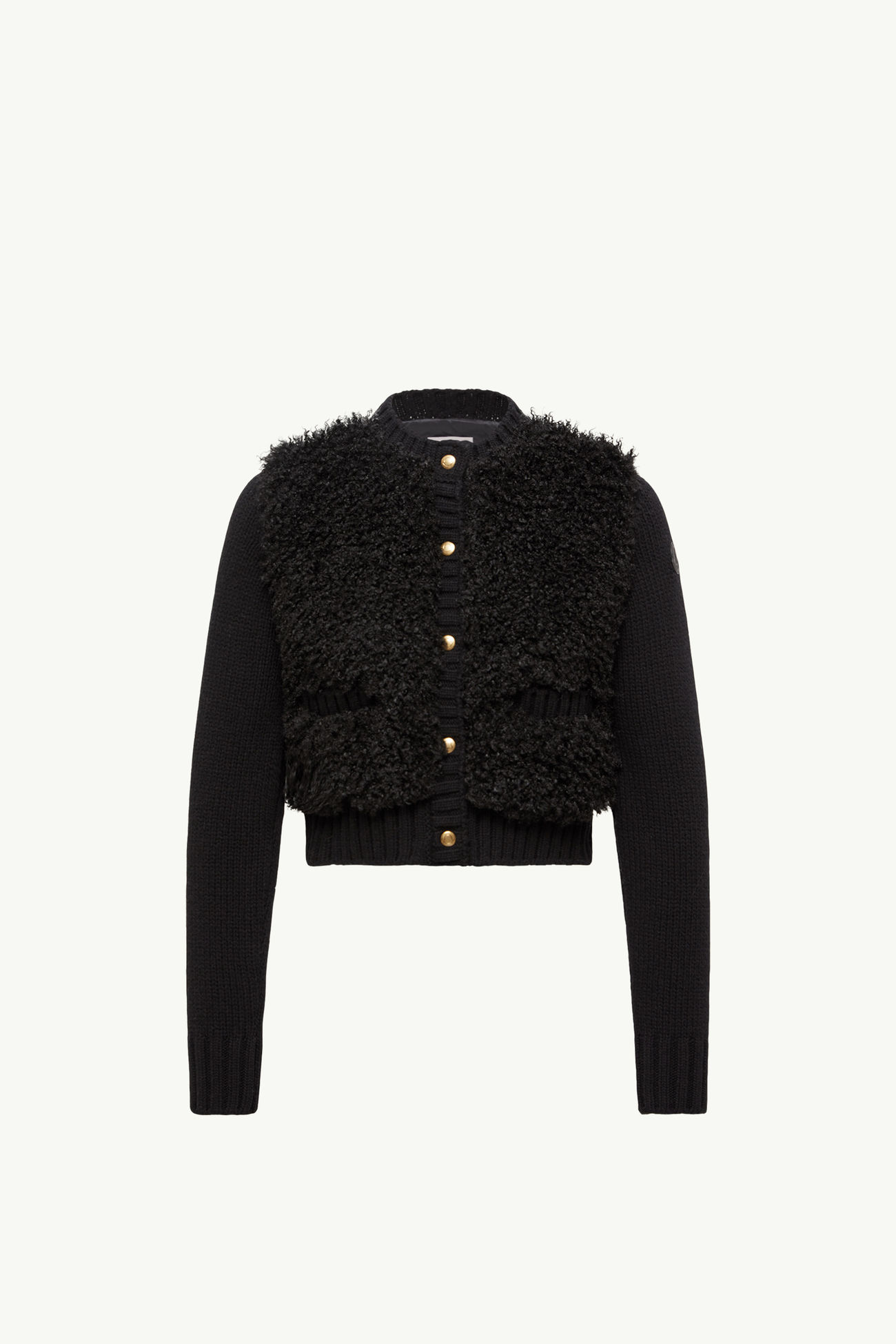 Cárdigan acolchado de lana y tejido efecto peluche Mujer Negro Moncler 2