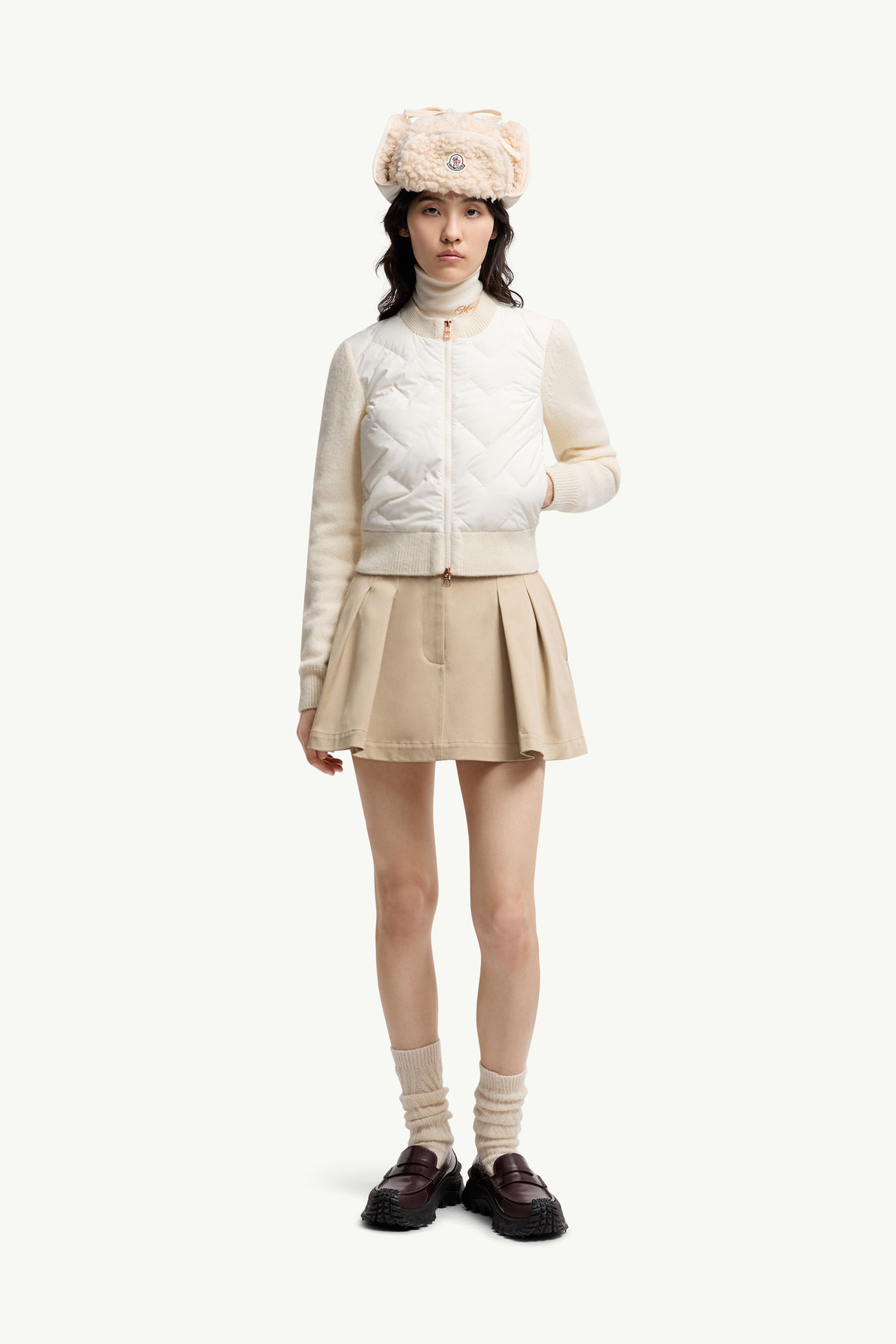 Cardigan imbottito con zip in misto lana Donna Bianco Avorio Moncler 0