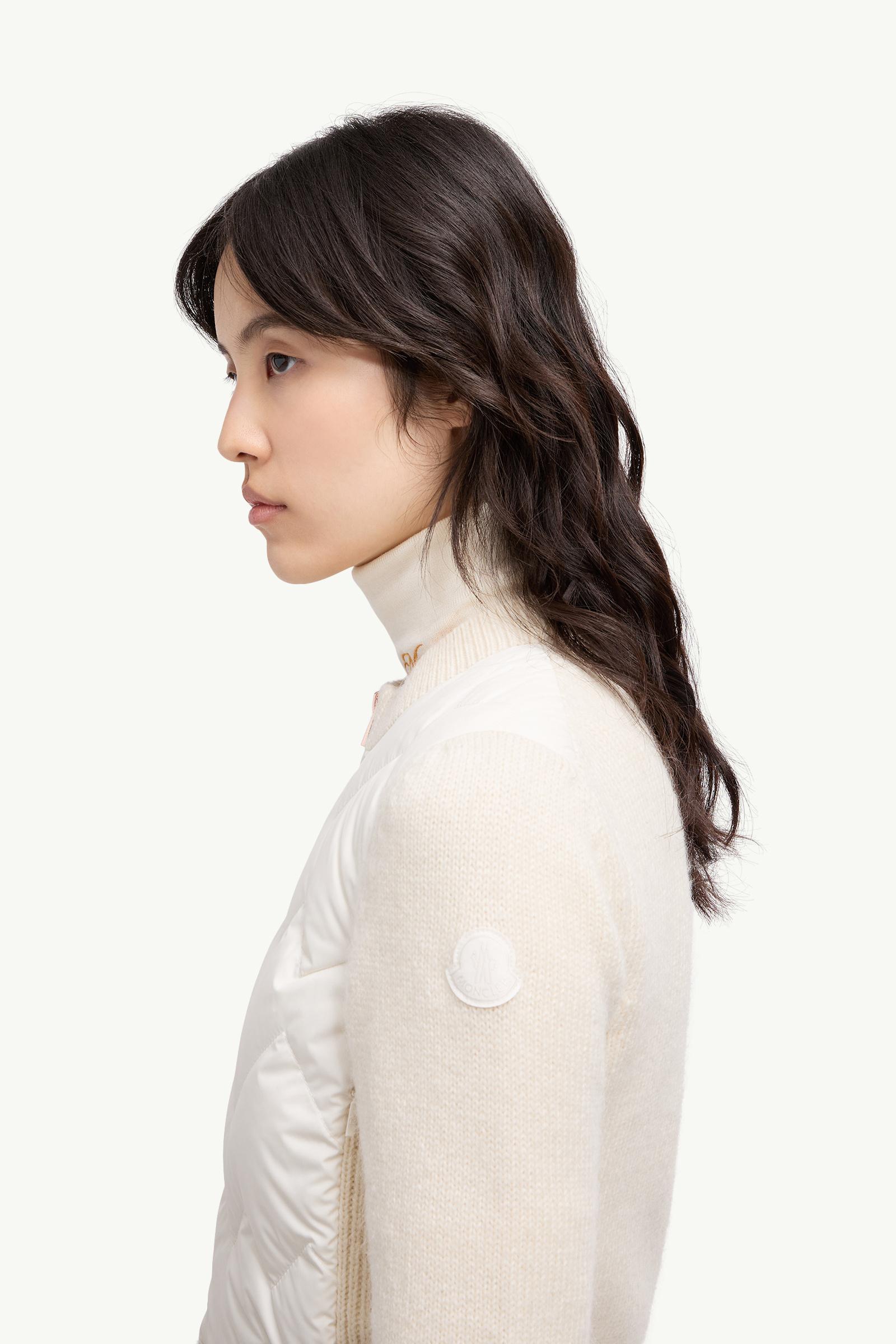 Padded Wool Blend Zip-Up Cardigan Women White Ivory Moncler 1