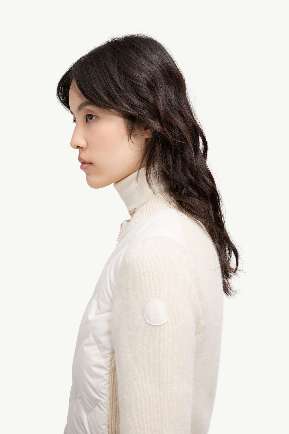 Padded Wool Blend Zip-Up Cardigan Women White Ivory Moncler 1