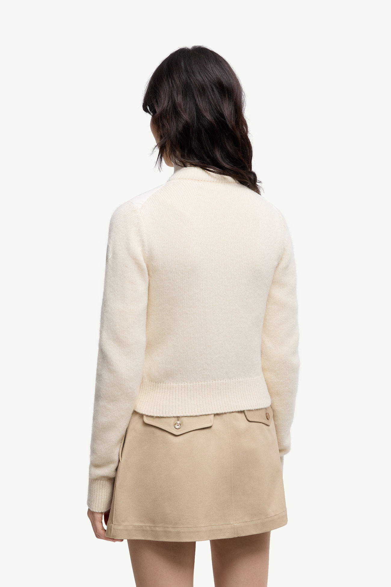 Padded Wool Blend Zip-Up Cardigan Women White Ivory Moncler 4