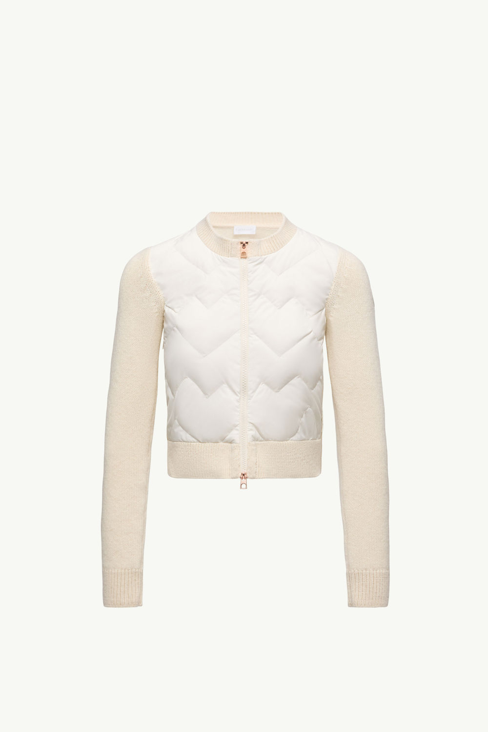 Padded Wool Blend Zip-Up Cardigan Women White Ivory Moncler 2