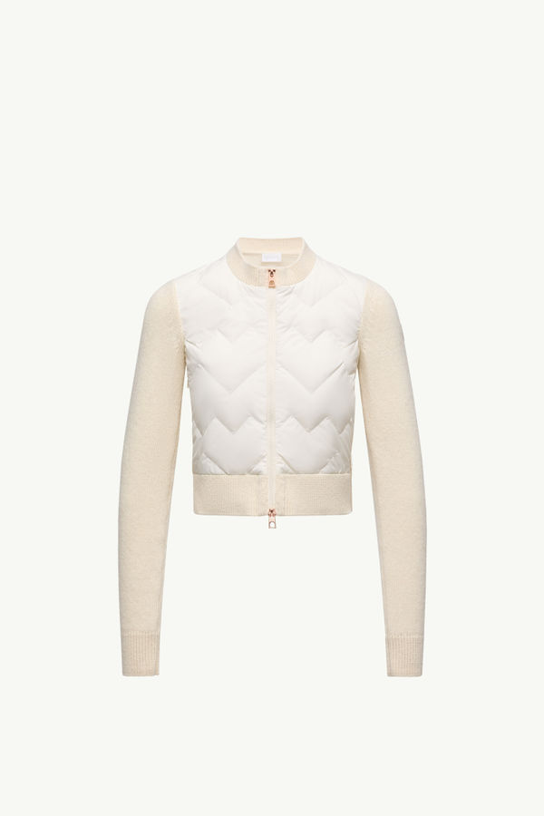 Padded Wool Blend Zip-Up Cardigan Women White Ivory Moncler 2