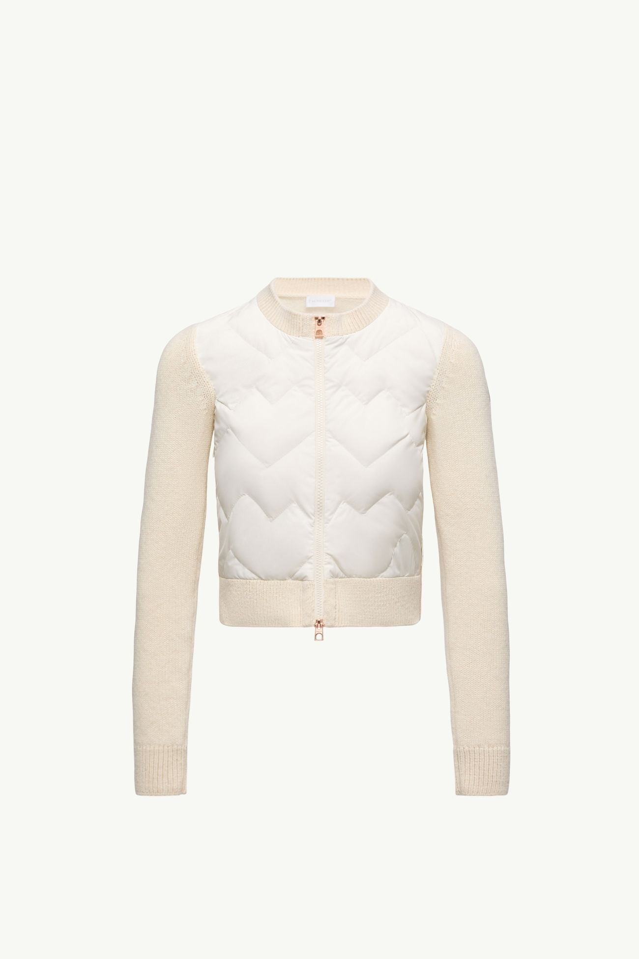 夾層羊毛混紡拉鏈開襟毛衣 女士 象牙白色 Moncler 2