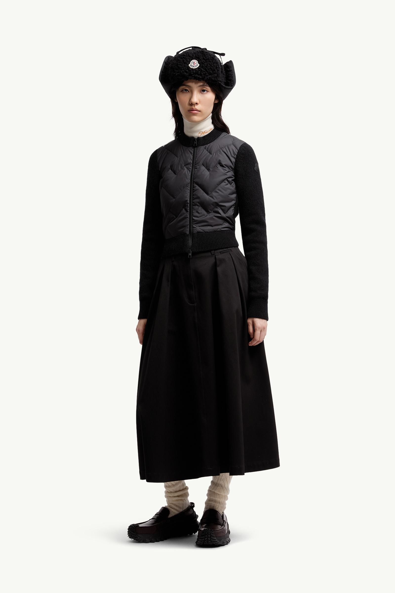 Black Padded Wool Blend Zip-Up Cardigan - Sweaters & Cardigans for