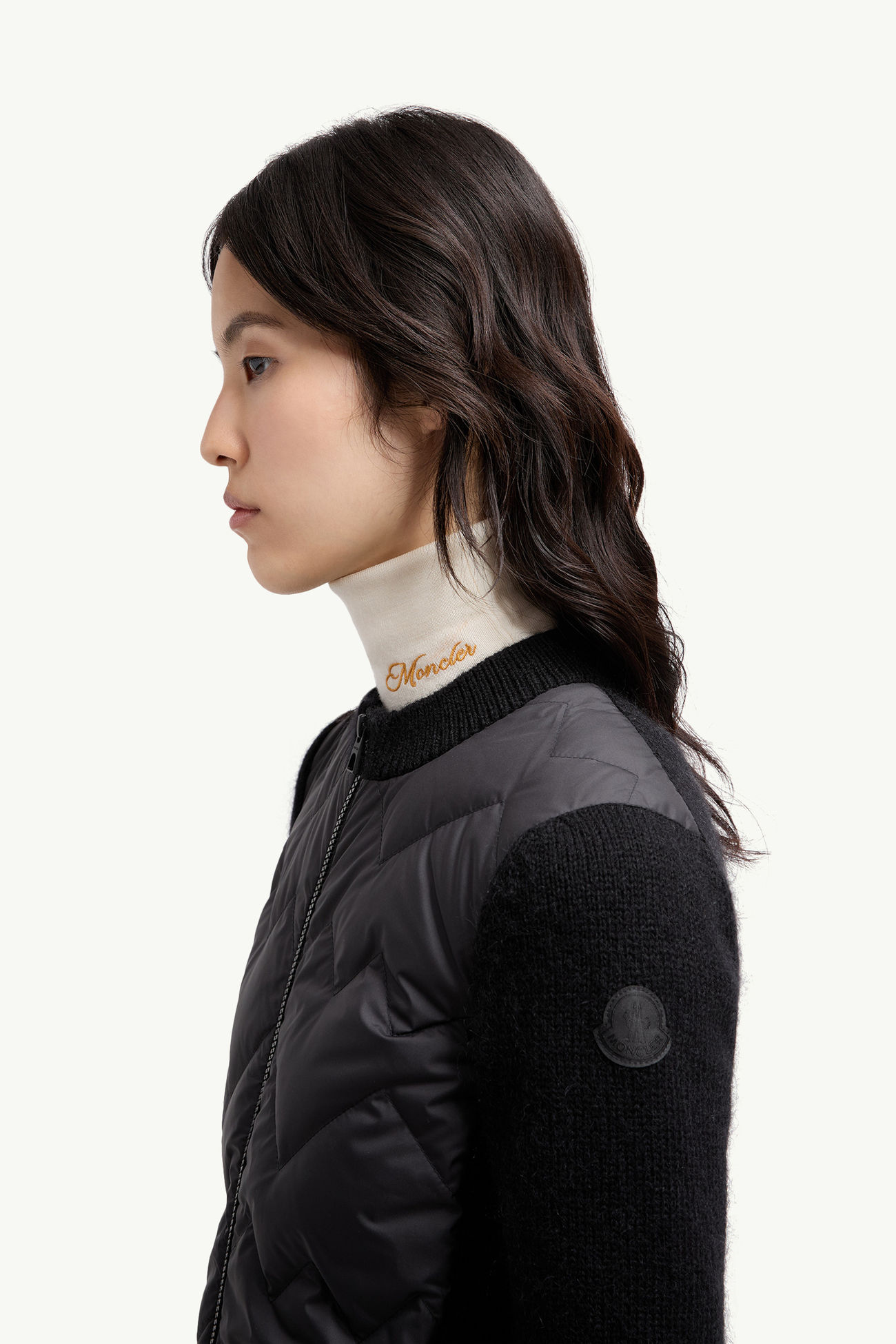 Cardigan imbottito con zip in misto lana Donna Nero Moncler 1