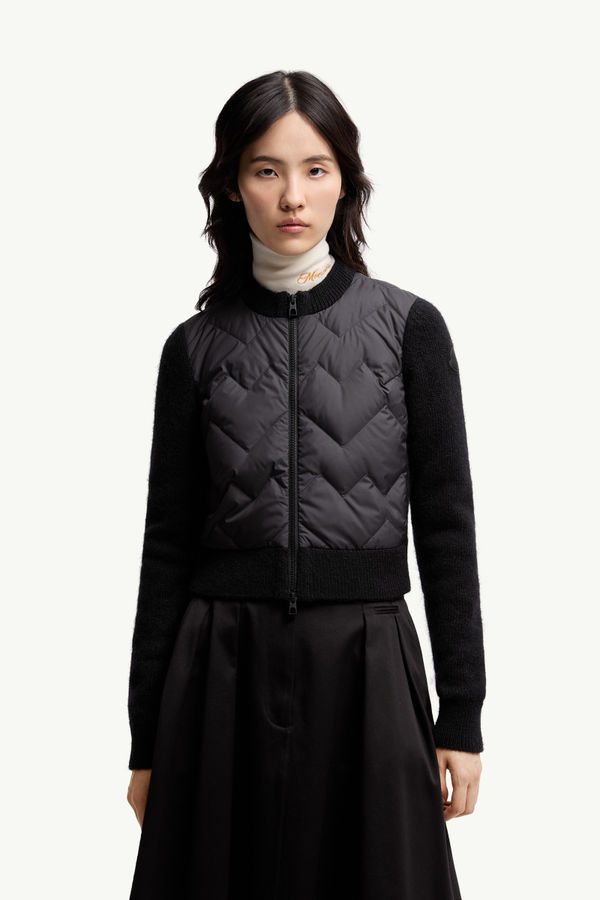 Padded Wool Blend Zip-Up Cardigan Women Black Moncler 3