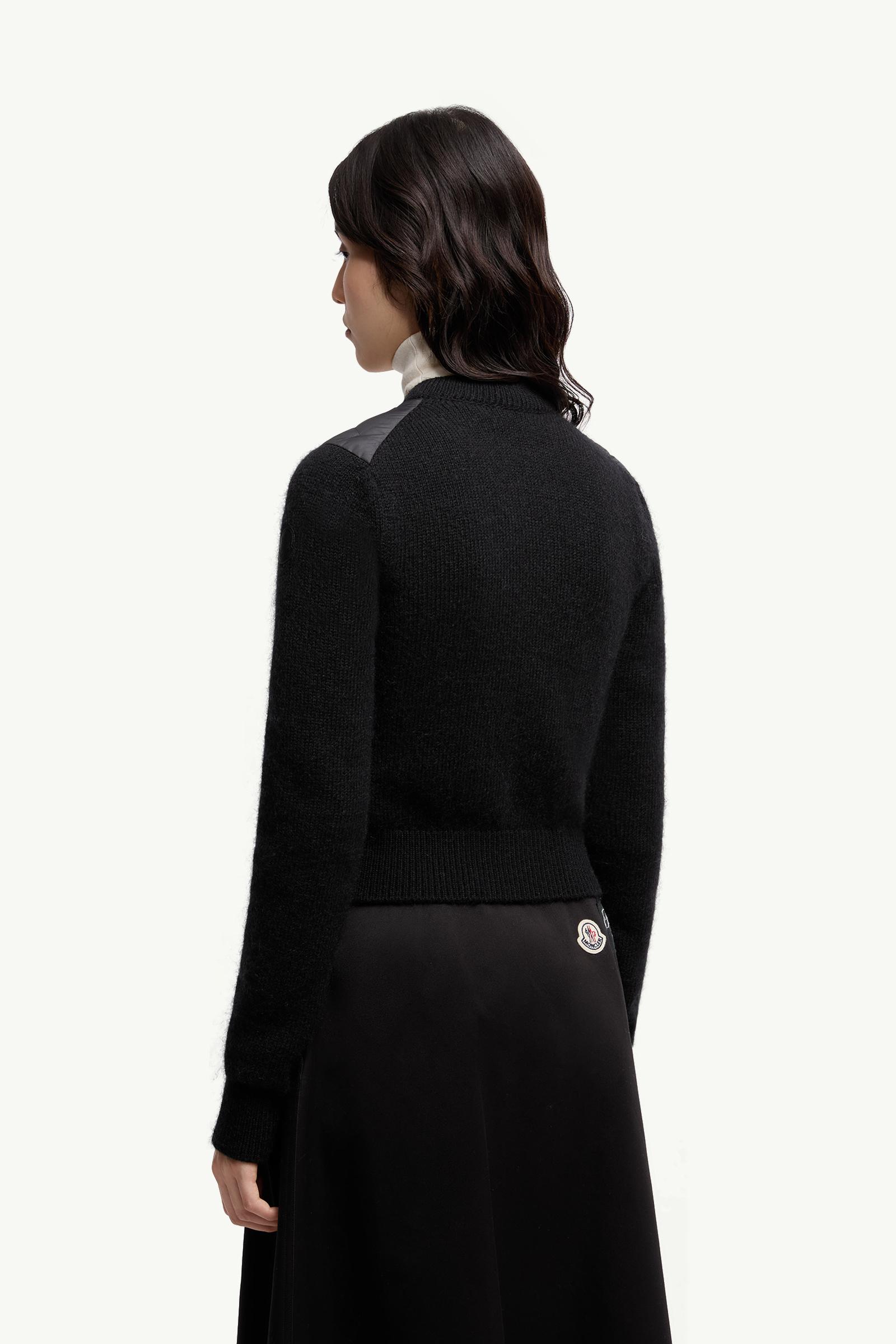 Black Padded Wool Blend Zip-Up Cardigan - Sweaters & Cardigans for