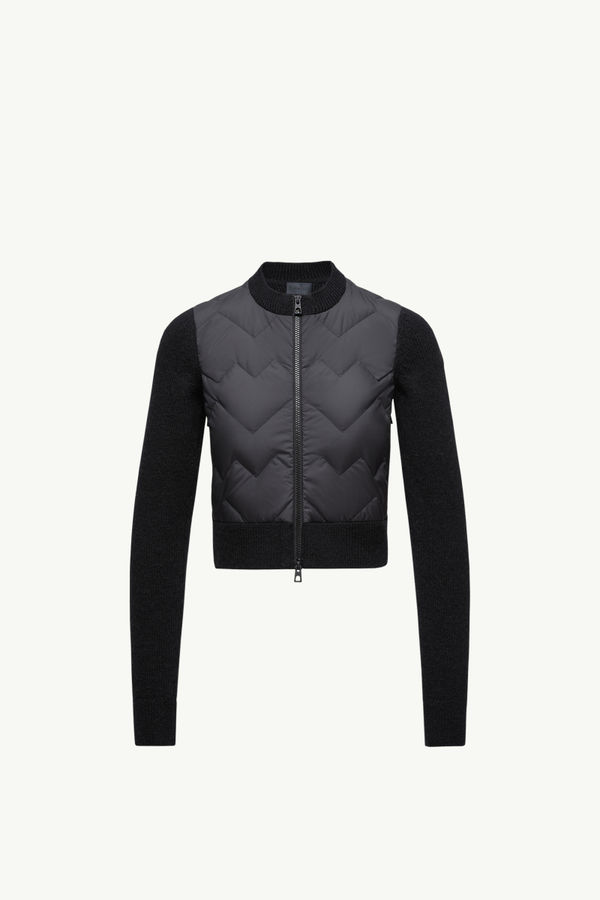 Padded Wool Blend Zip-Up Cardigan Women Black Moncler 2