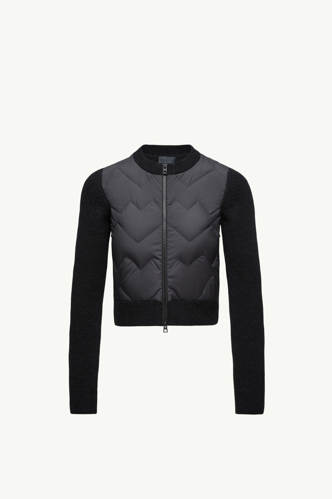 夾層羊毛混紡拉鏈開襟毛衣 女士 黑色 Moncler 2