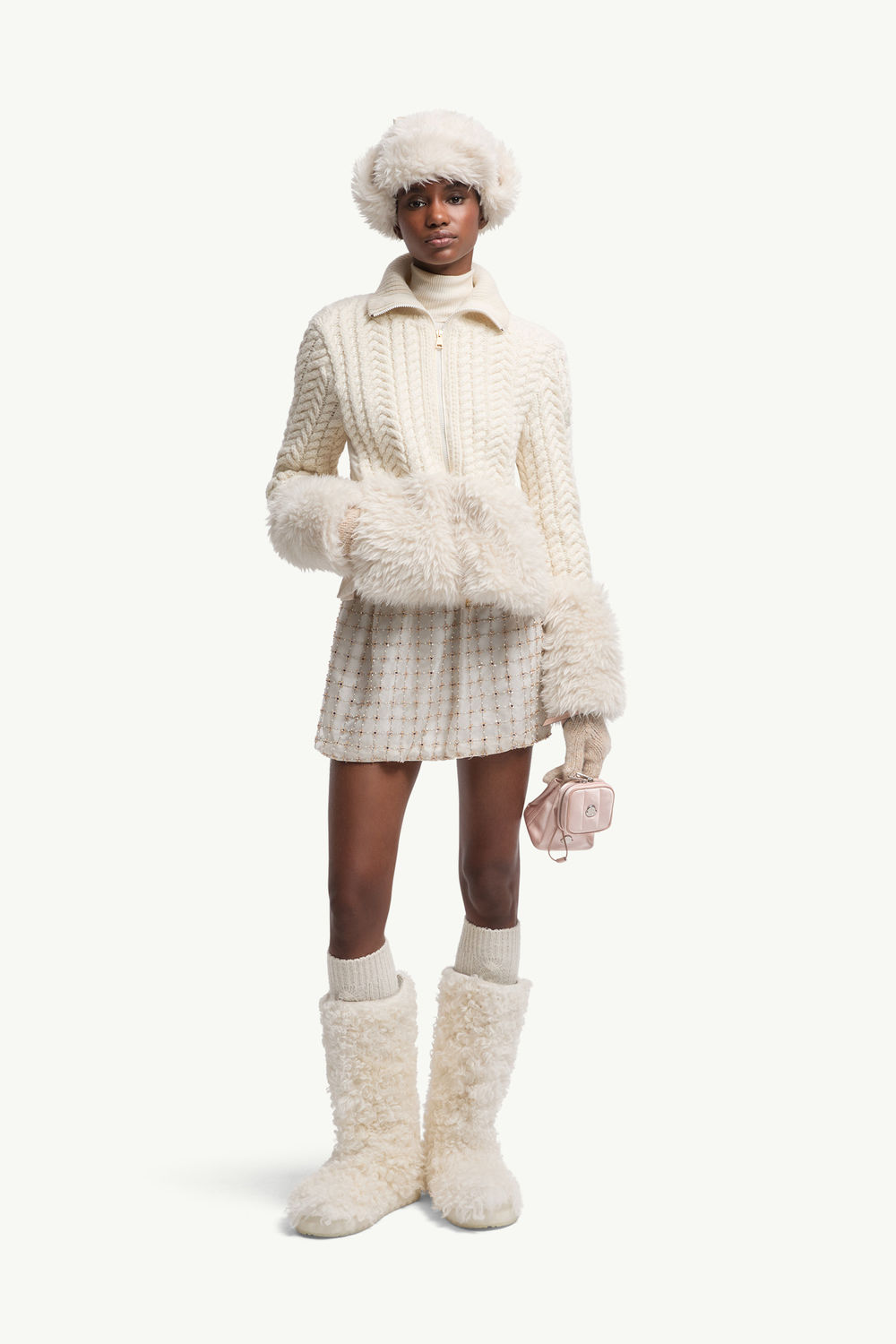 Wool Blend Zip-Up Cardigan Women White Ivory Moncler 0