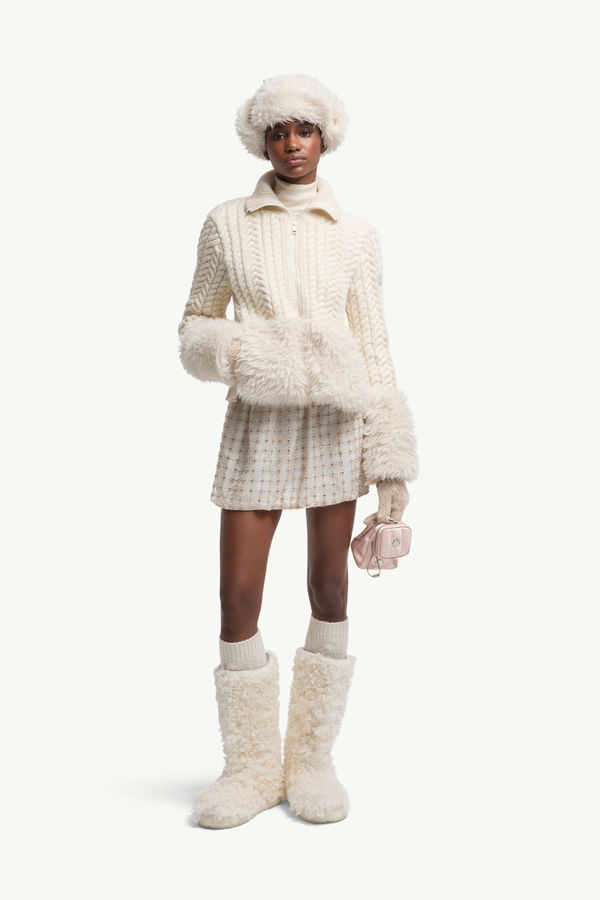 Wool Blend Zip-Up Cardigan Women White Ivory Moncler 0