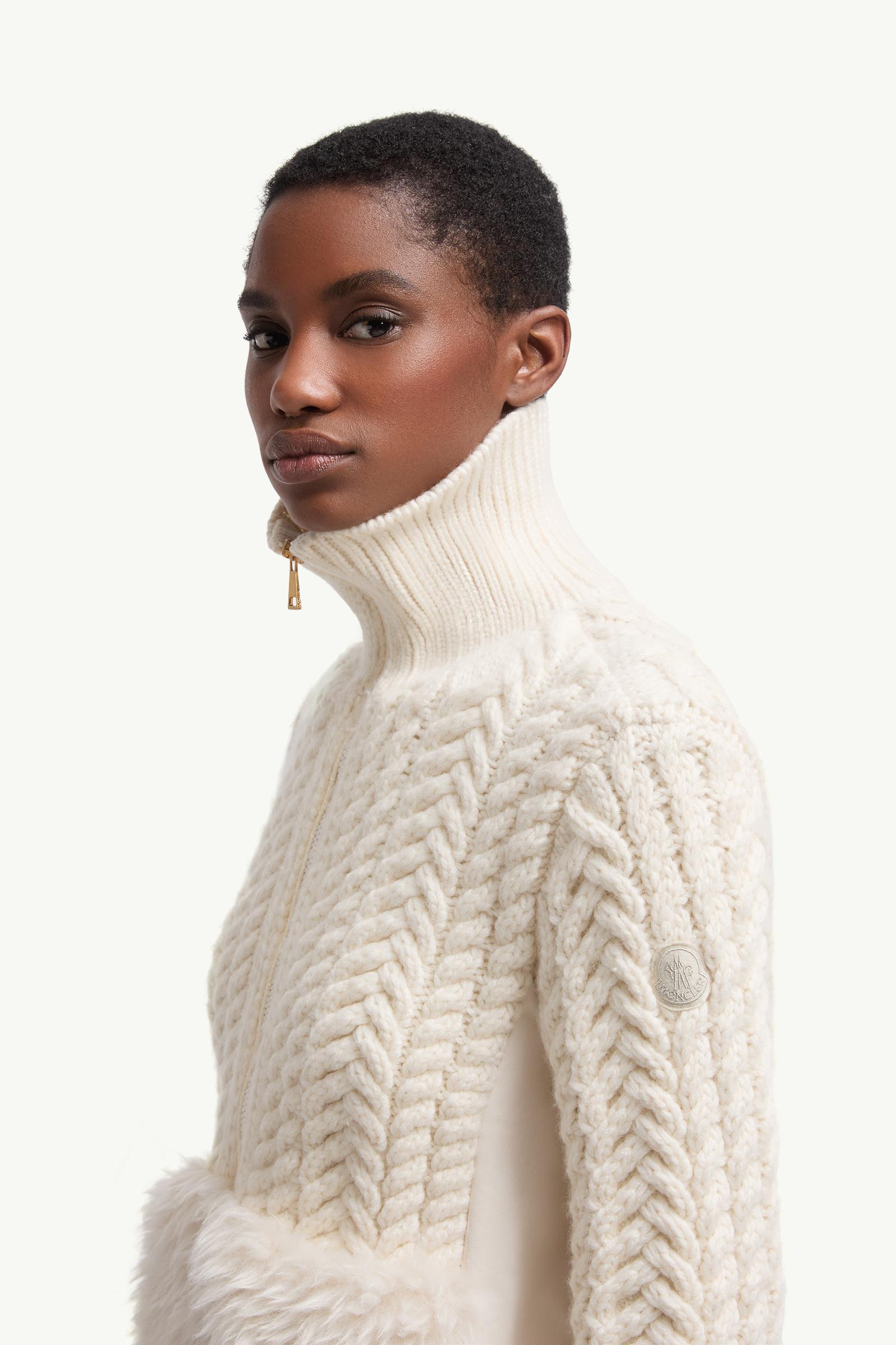Wool Blend Zip-Up Cardigan Women White Ivory Moncler 1