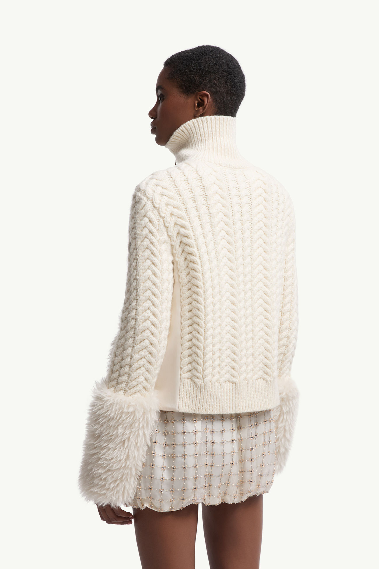 羊毛混紡拉鏈開襟毛衣 女士 象牙白色 Moncler 4