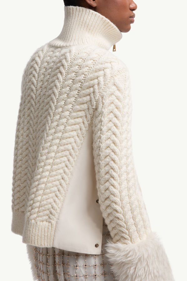 Wool Blend Zip-Up Cardigan Women White Ivory Moncler 5