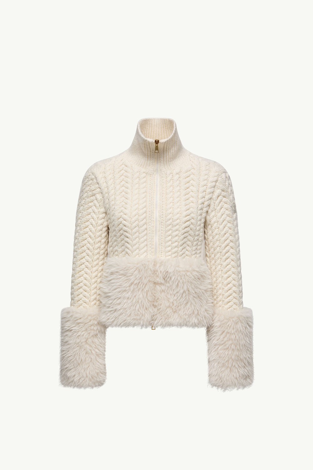 Wool Blend Zip-Up Cardigan Women White Ivory Moncler 2